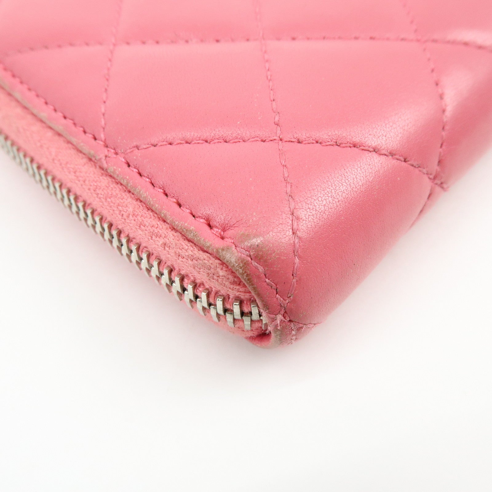 CHANEL COCO Mark Matelasse Lamb Skin Patent Leather Long Zip Wallet