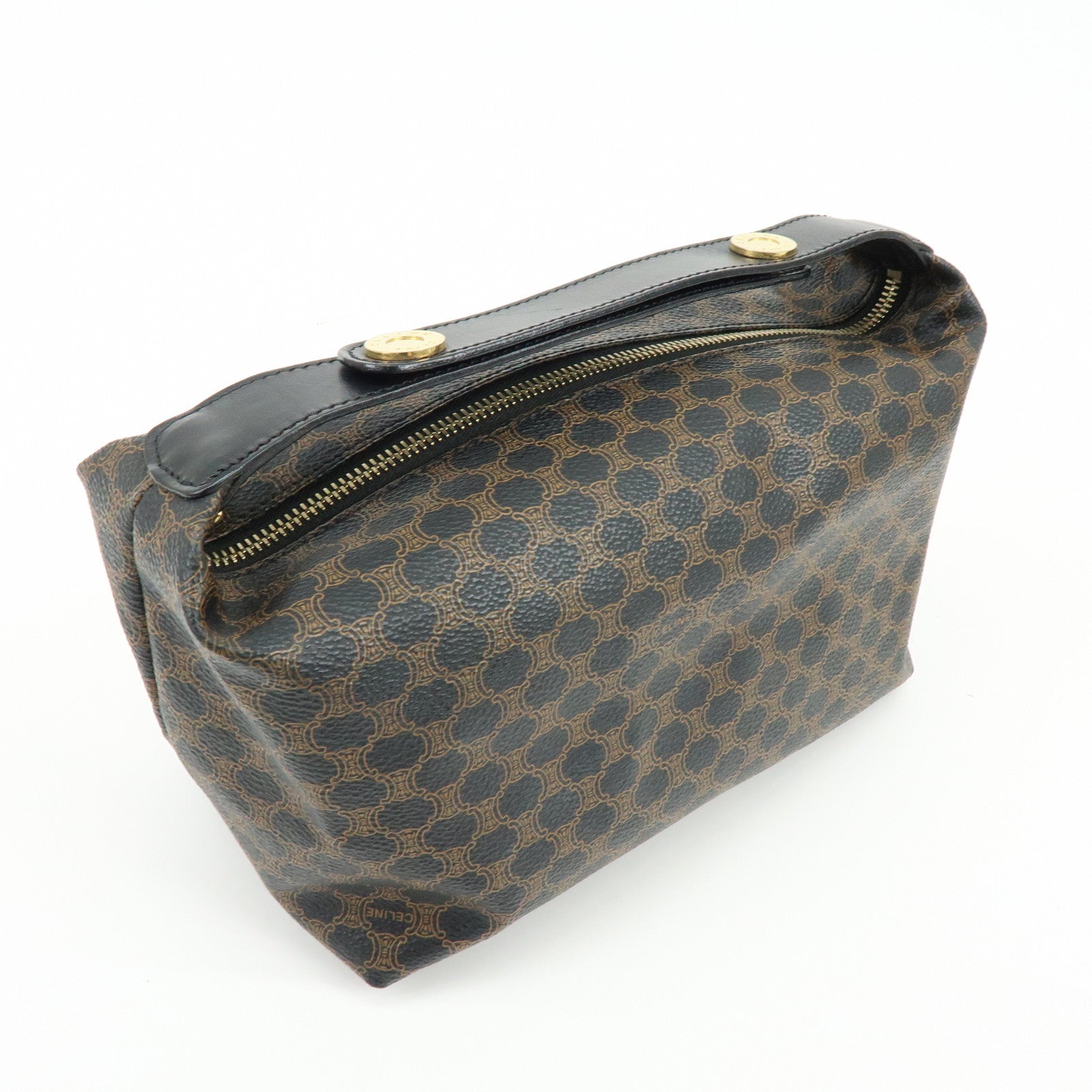 CELINE Macadam PVC Leather Hand Bag Pouch Black Brown