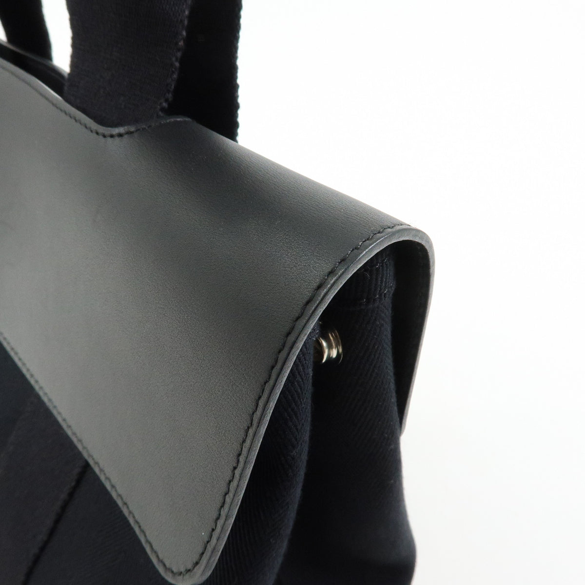 HERMES Valparaiso PM Toile Chevron Tote Bag Hand Bag Black