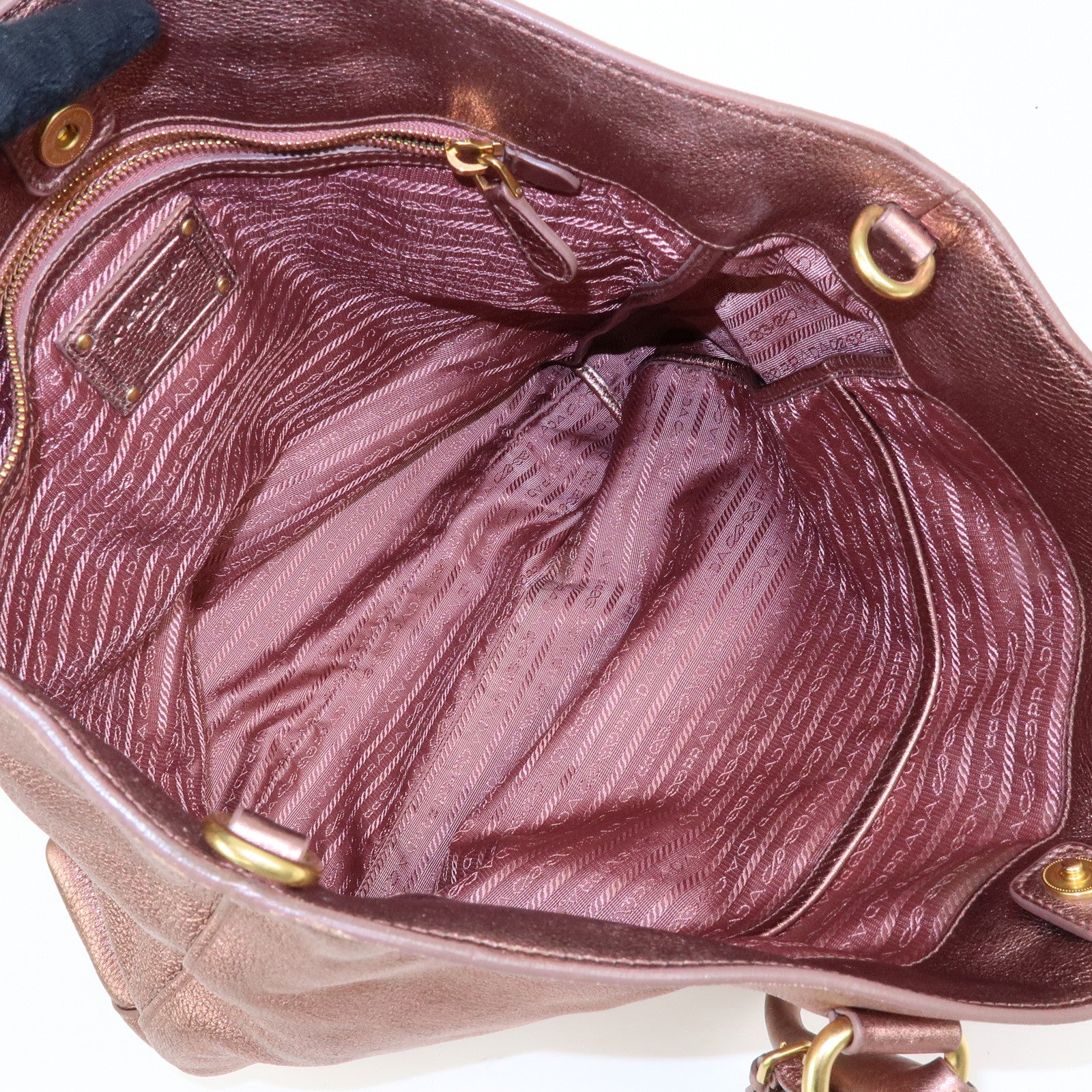 PRADA Vitello Daino Leather 2Way Tote Shoulder Bag Metallic Pink BN1713