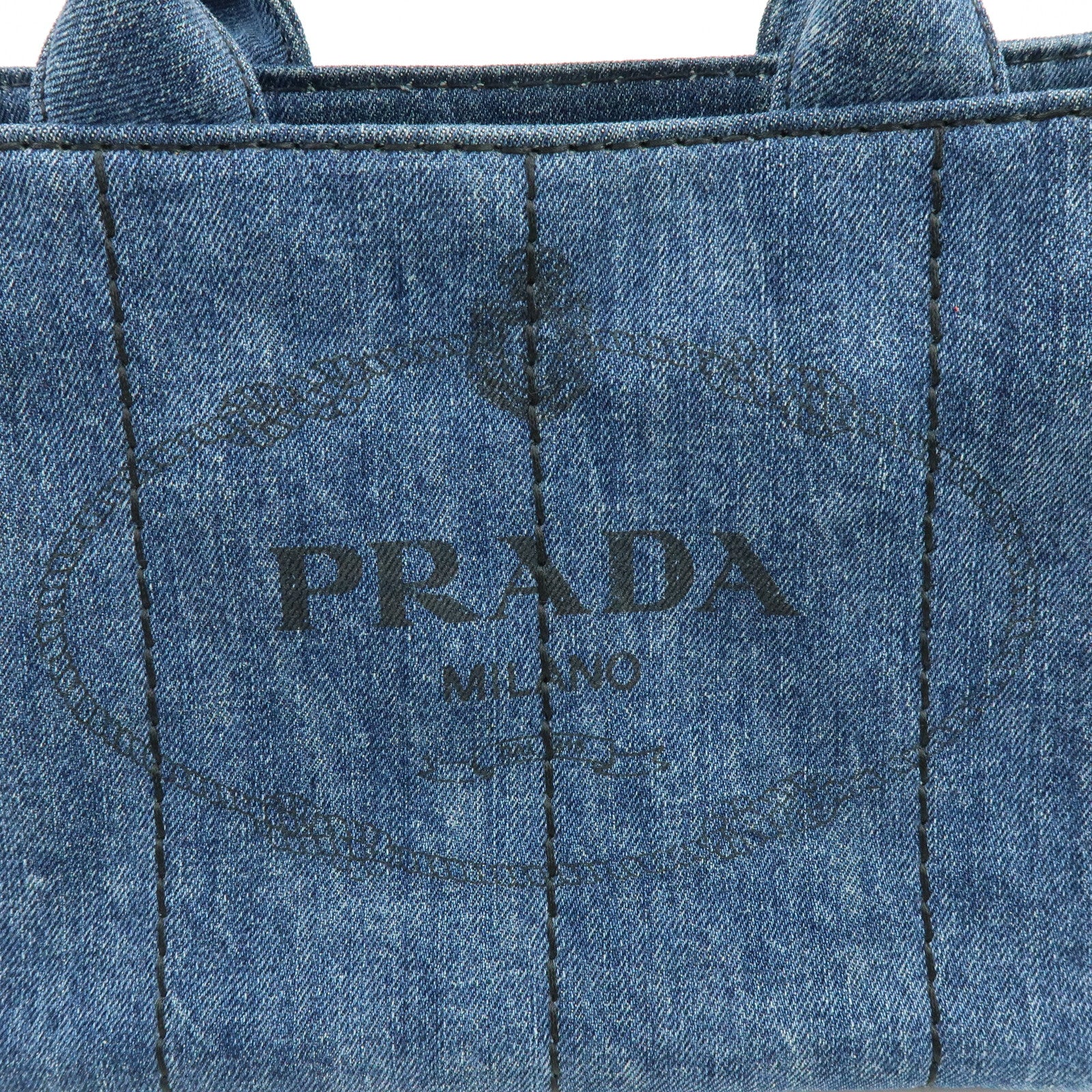 PRADA Canapa Mini Triangle Logo Denim 2Way Bag Hand Bag Blue 1BG439