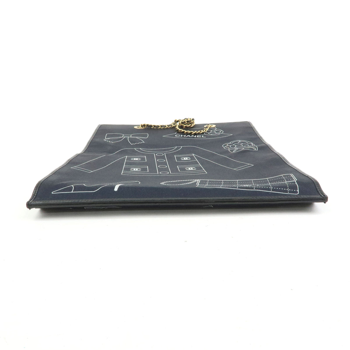 CHANEL Icon Line Canvas Leather Tote Bag Hand Bag Black