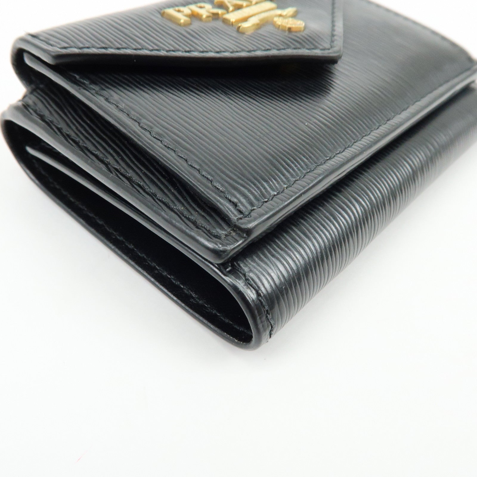 PRADA Vitello Move Leather Tri-fold Compact Wallet Black 1MH021