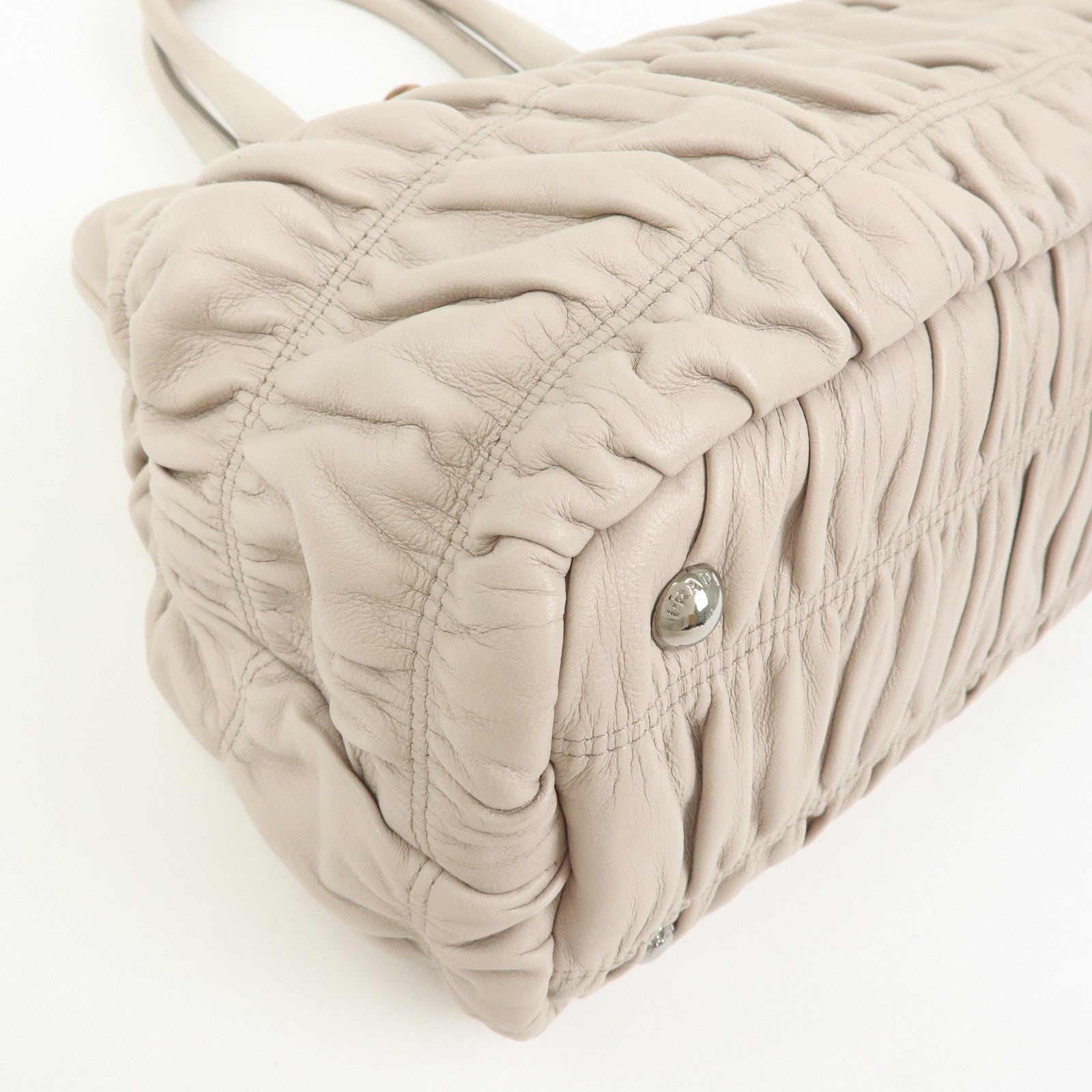 PRADA Nappa Gaufre Leather Hand Bag Tote Bag Ivory BN2242