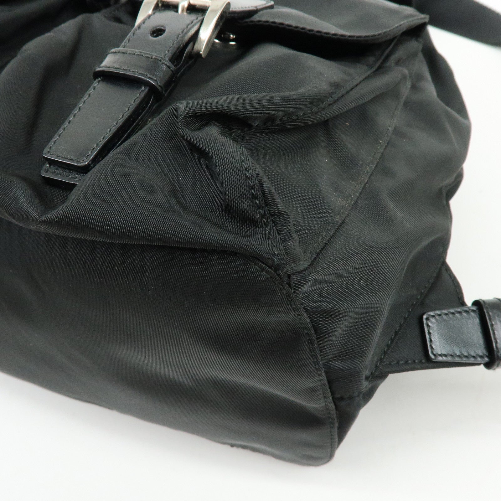 PRADA Triangle Logo Nylon Leather Backpack Rucksack Black BZ2811