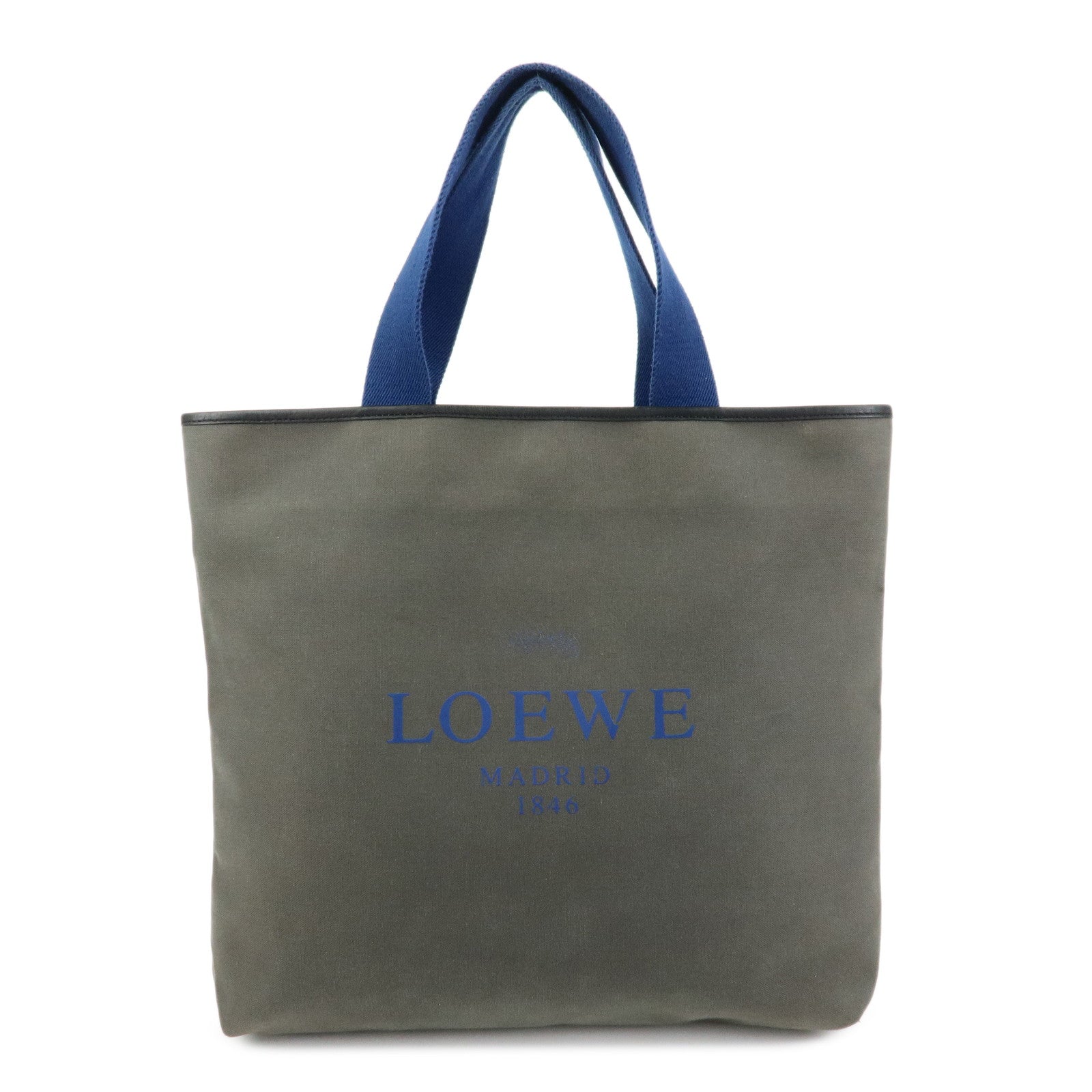 LOEWE Logo Canvas Leather Tote Bag Shoulder Bag Hand Bag Gray Blue
