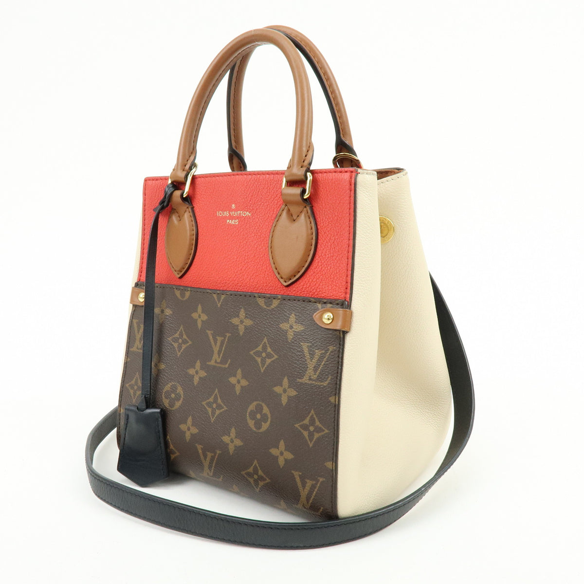 Louis Vuitton Monogram Fold Tote PM 2Way Bag Cerise Creme Noir M45389
