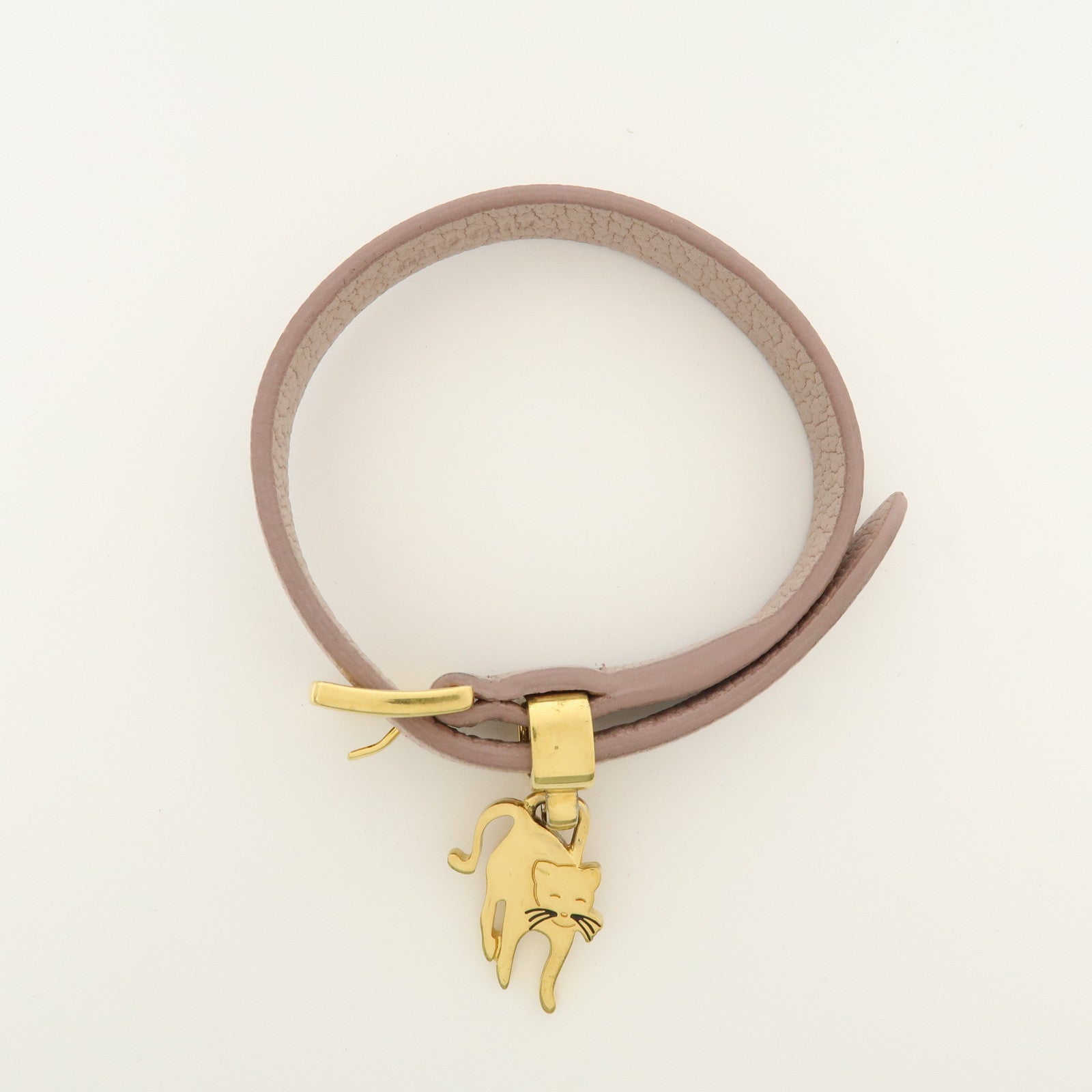 MIU MIU Madras Leather Metal Bracelet Cat Motif Pink 51B090