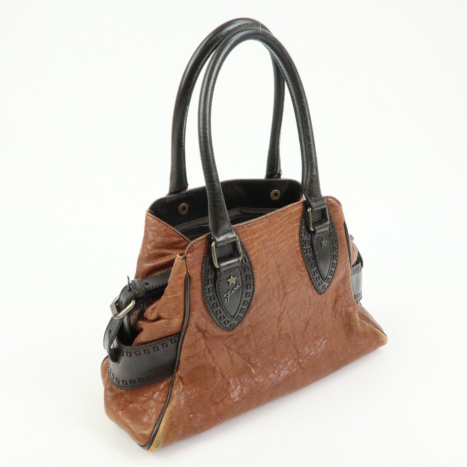 FENDI Ethonico Leather Tote Bag Shoulder Bag Brown 8BN157