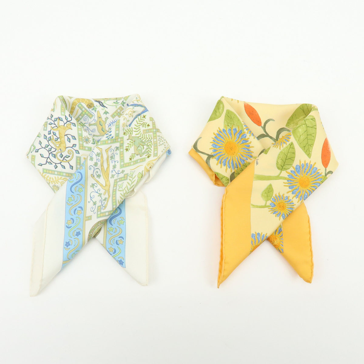 HERMES Lot of 2 Carre 45 Silk 100% Scarf TOURNE SOLS FORCES DE LA VIE