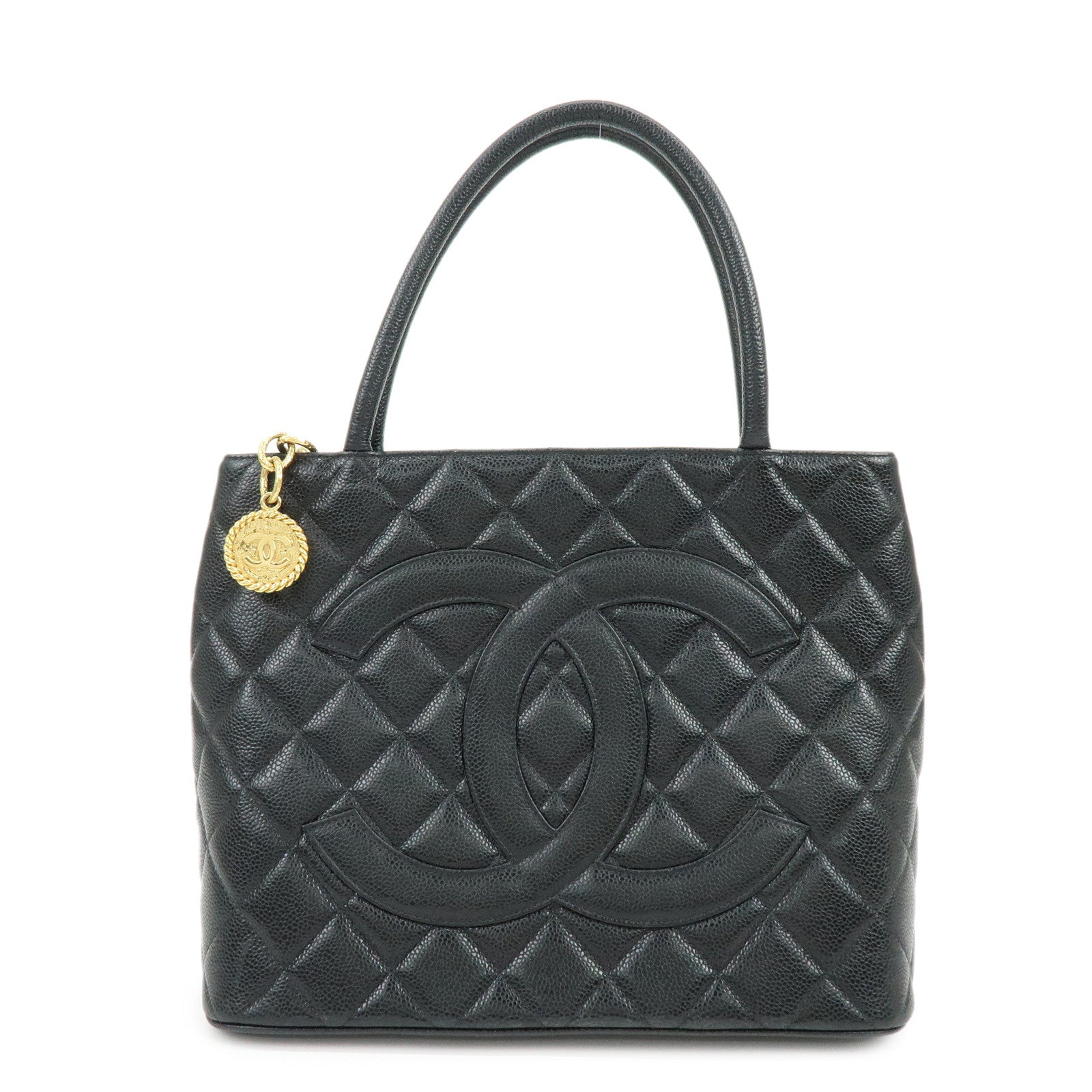 CHANEL Matelasse COCO Mark Medallion Tote Bag Hand Bag Black A01804
