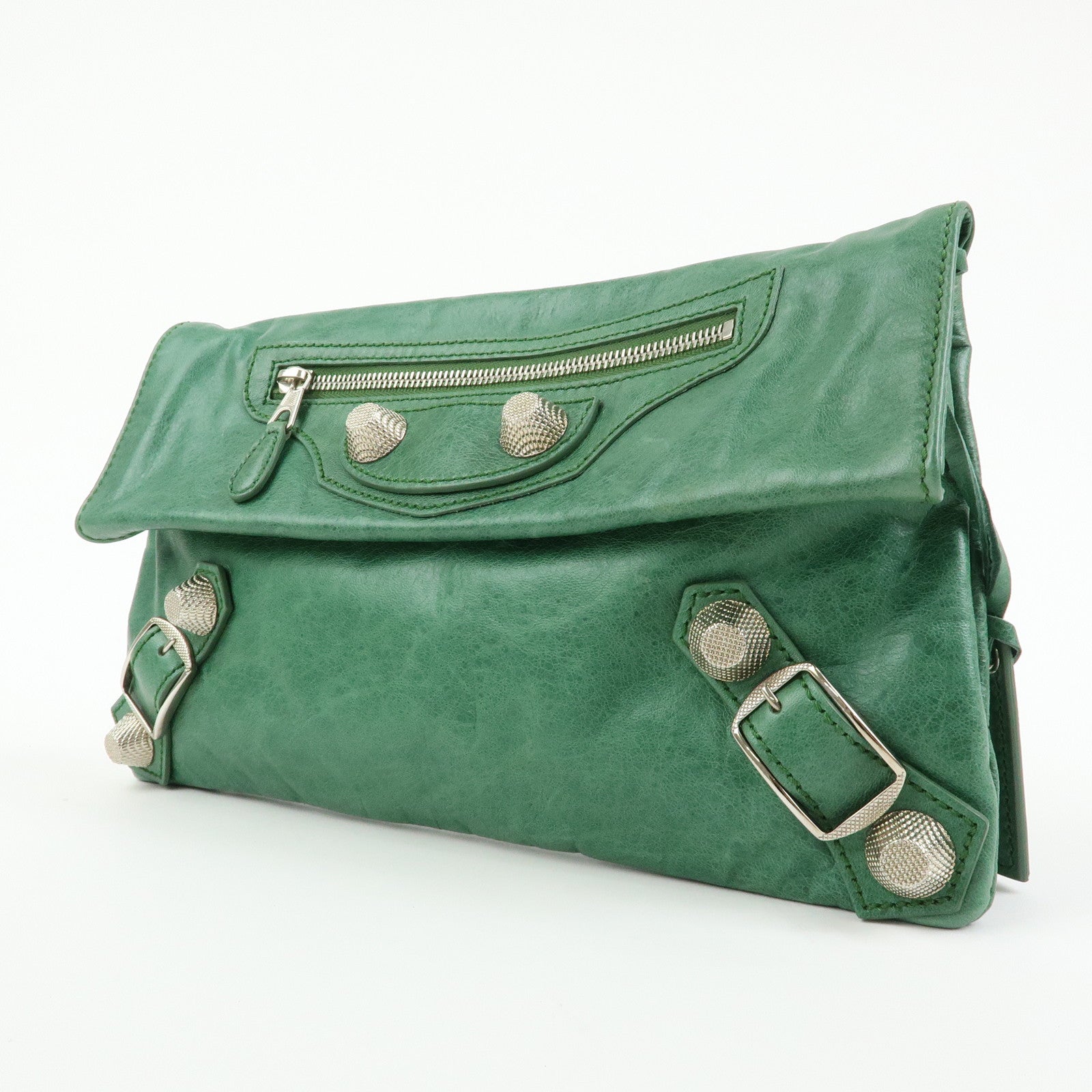 BALENCIAGA Giant Envelope Leather Clutch Bag Pouch Green 186182