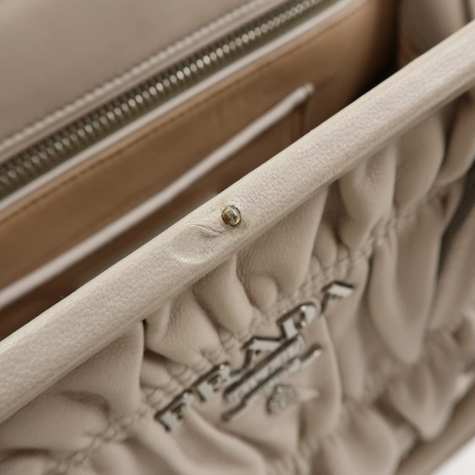 PRADA Nappa Gaufre Leather Hand Bag Tote Bag Ivory BN2242
