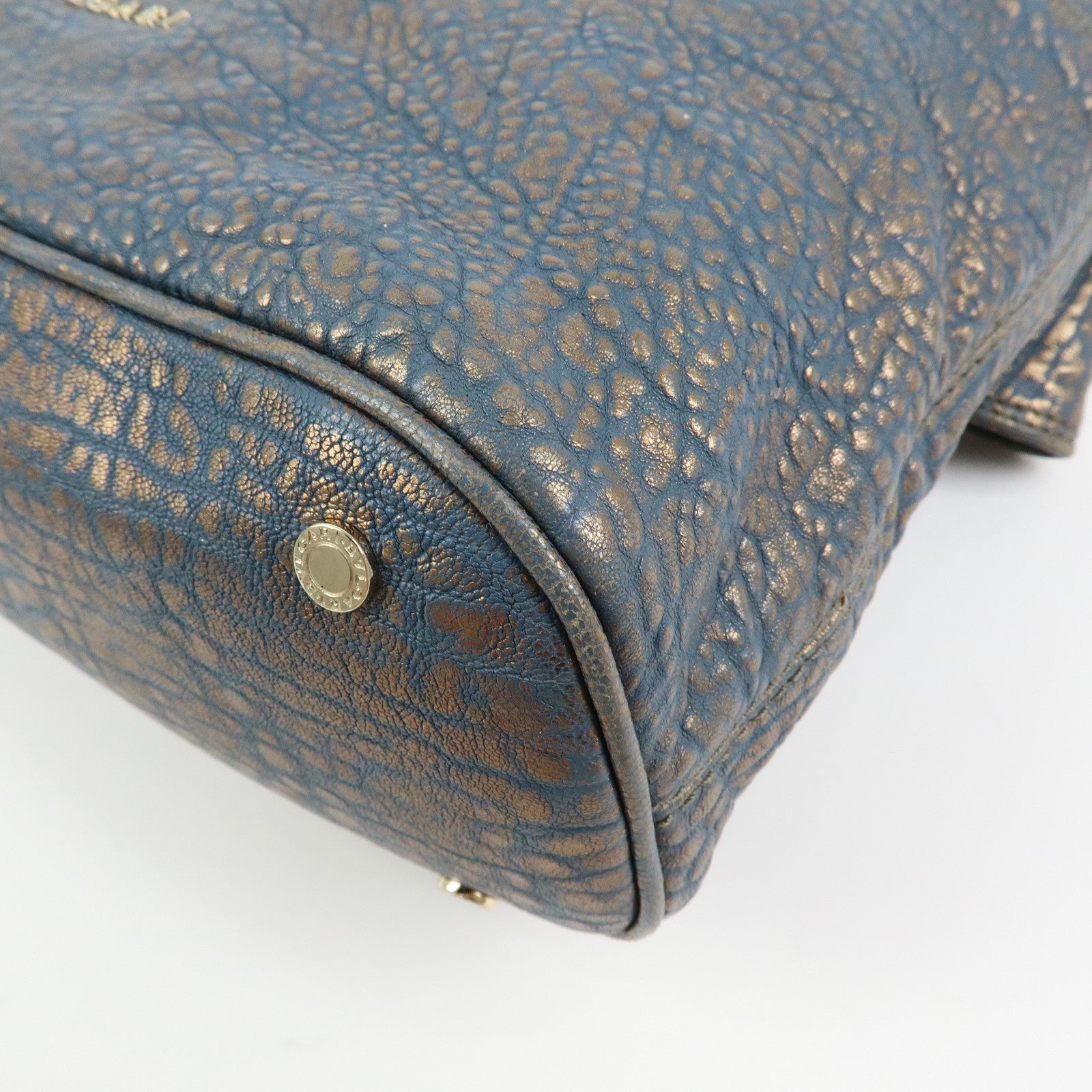 BVLGARI Leoni  Leather Top Handle 2Way Bag Shoulder Bag Blue Bronze