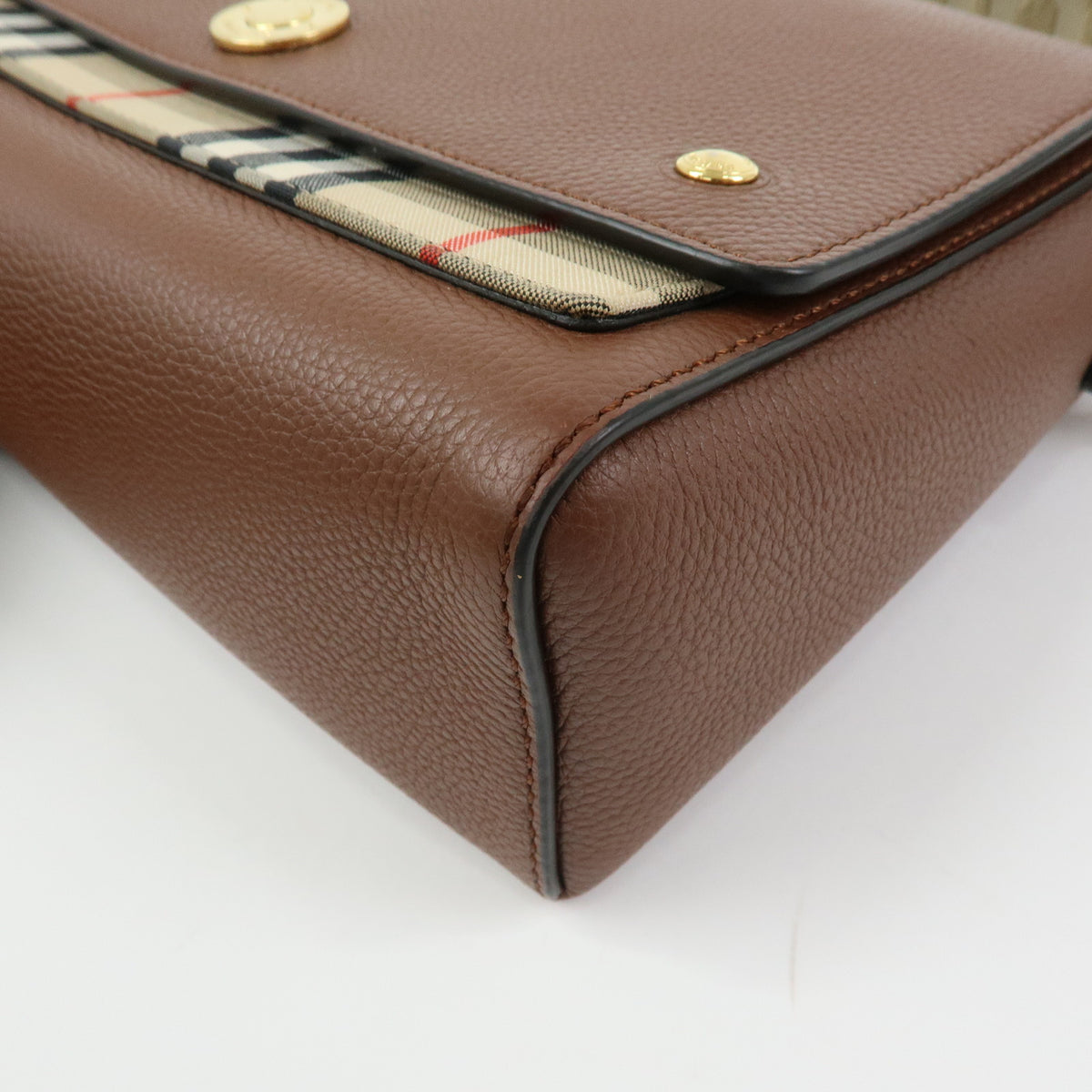BURBERRY Nova Plaid Leather Canvas Shoulder Bag Crossbody Bag Brown