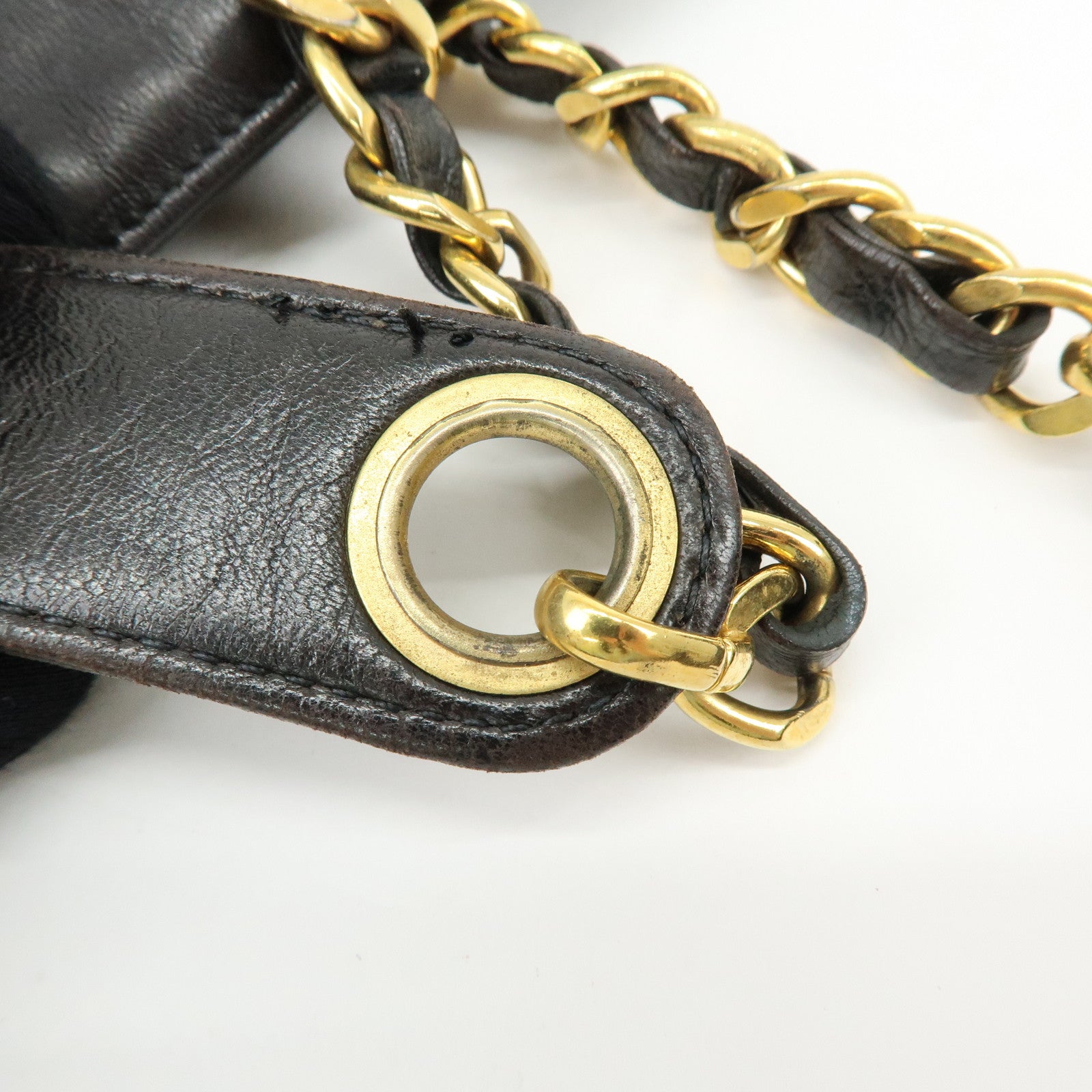 CHANEL COCO Mark Lamb Skin Chain Tote Bag Shoulder Bag  Black