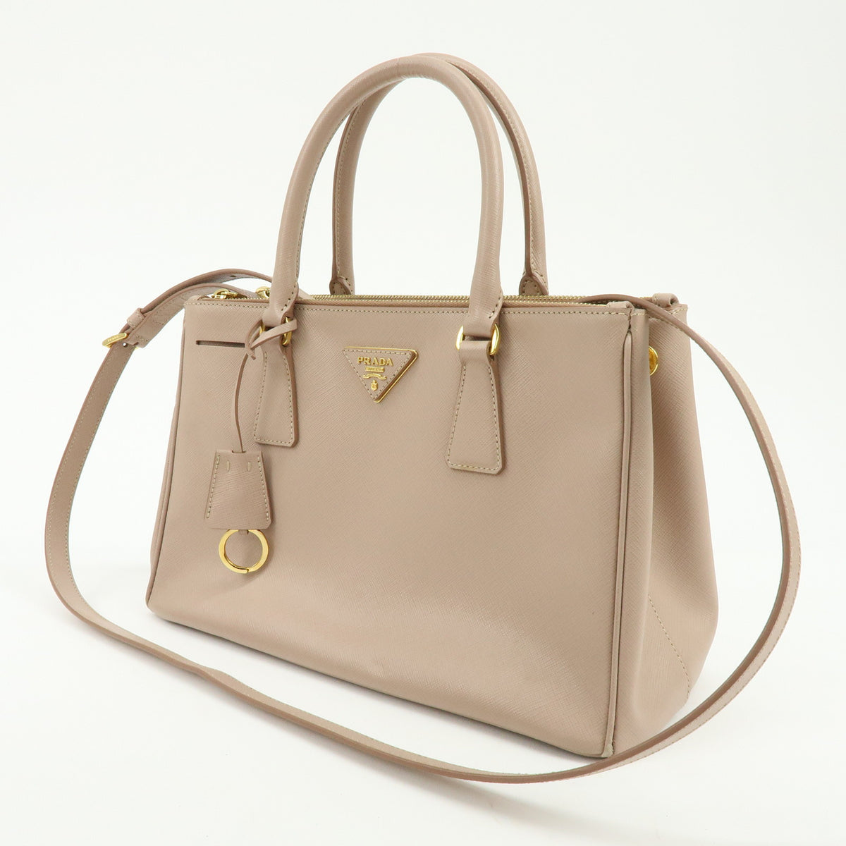 PRADA Triangle Logo Galleria Saffiano Leather 2Way Bag Beige BN1801