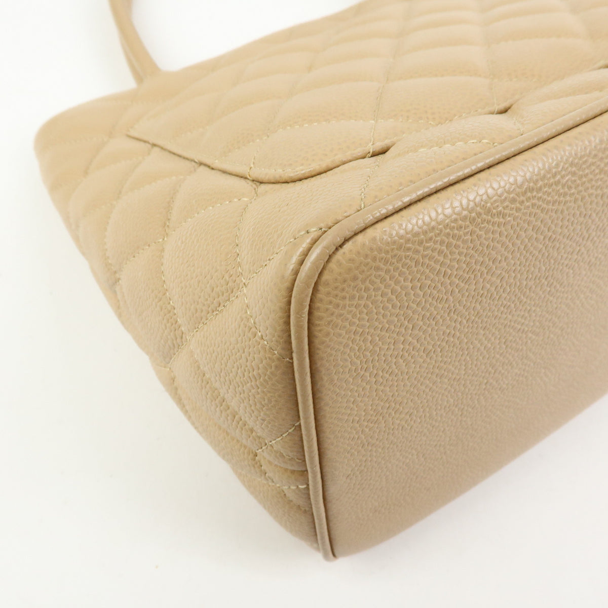 CHANEL Matelasse COCO Mark Caviarskin Medallion Tote Bag Beige A01804