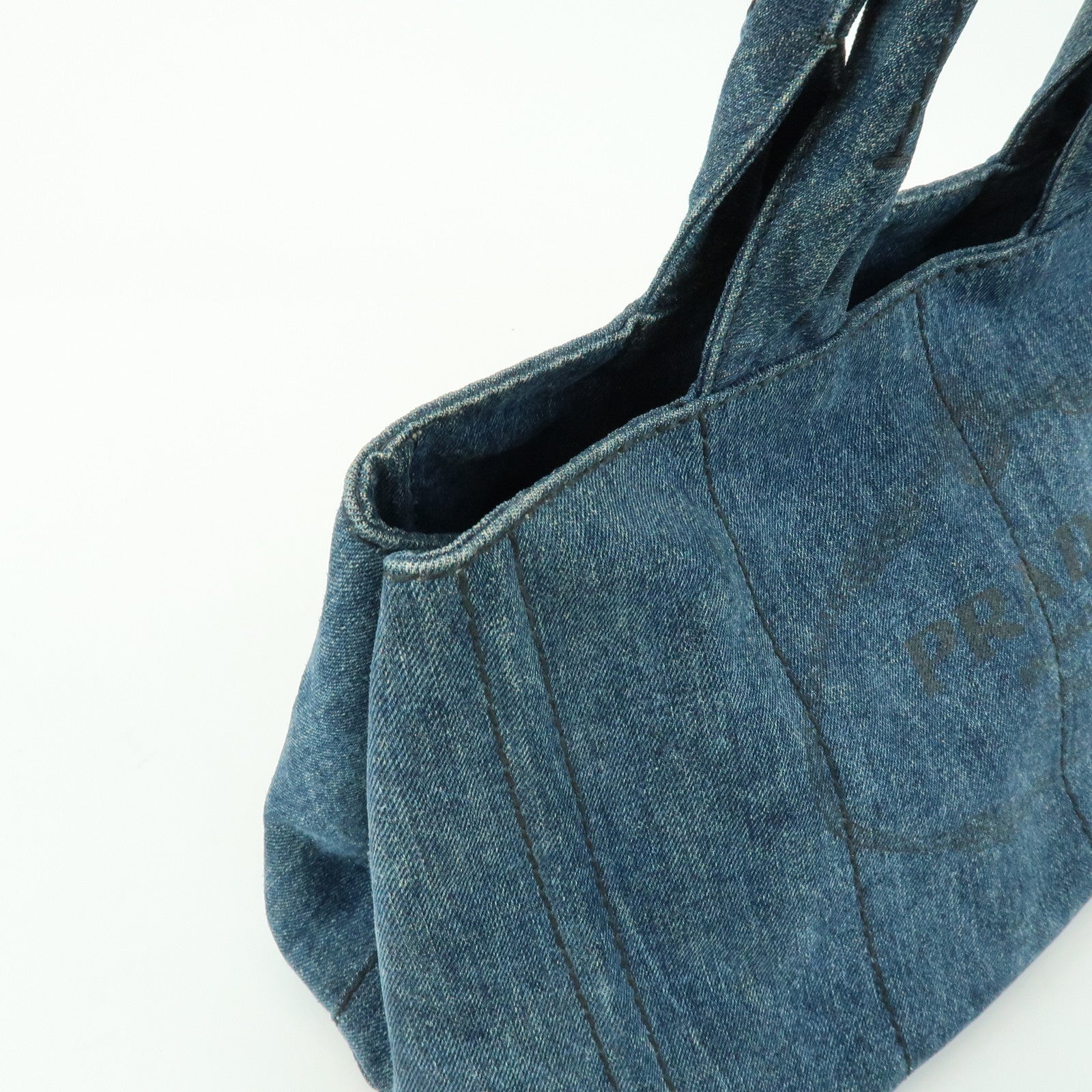 PRADA Triangle Logo Canapa Denim Tote Bag Hand Bag Blue