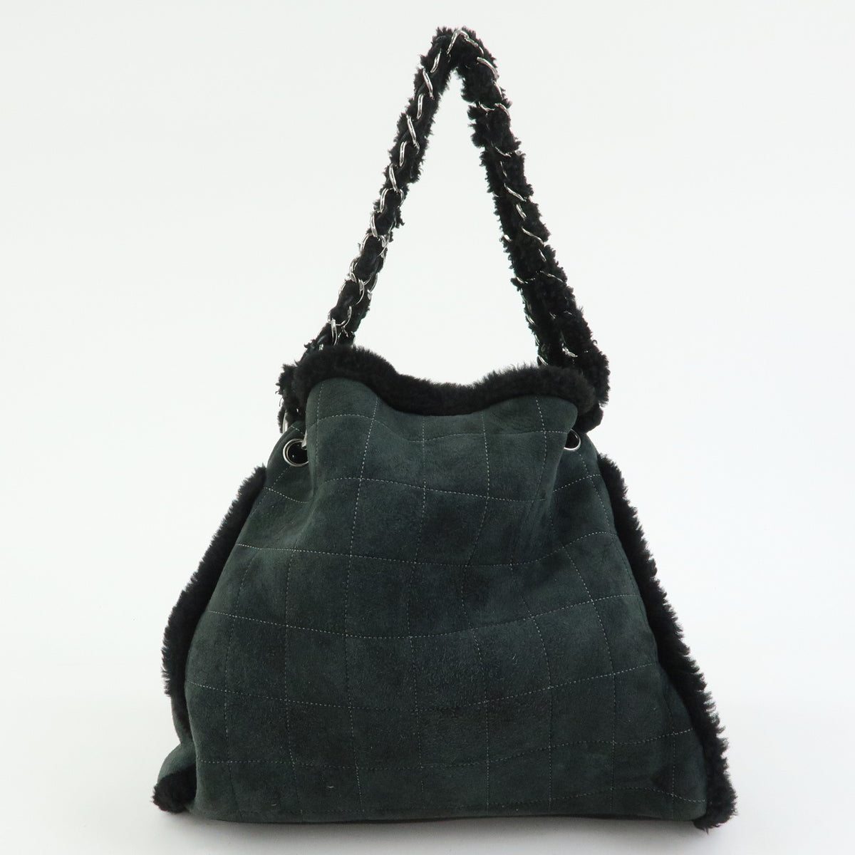CHANEL Camellia COCO Mark Mouton Suede Chain Shoulder Bag Black