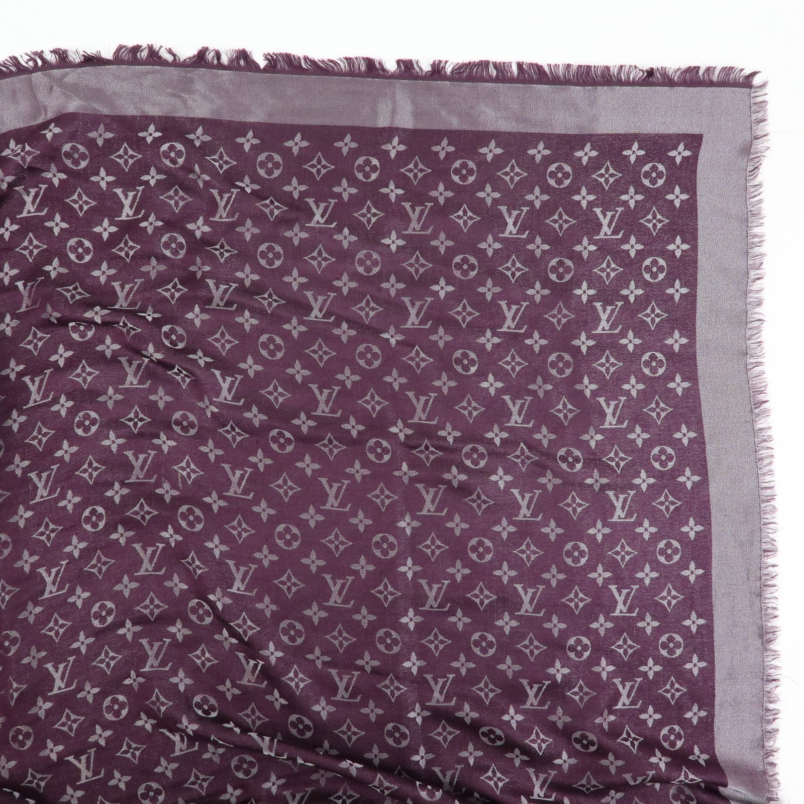 Louis Vuitton Shawl Monogram Silk Rayon Wool Scarf Amarante M75124