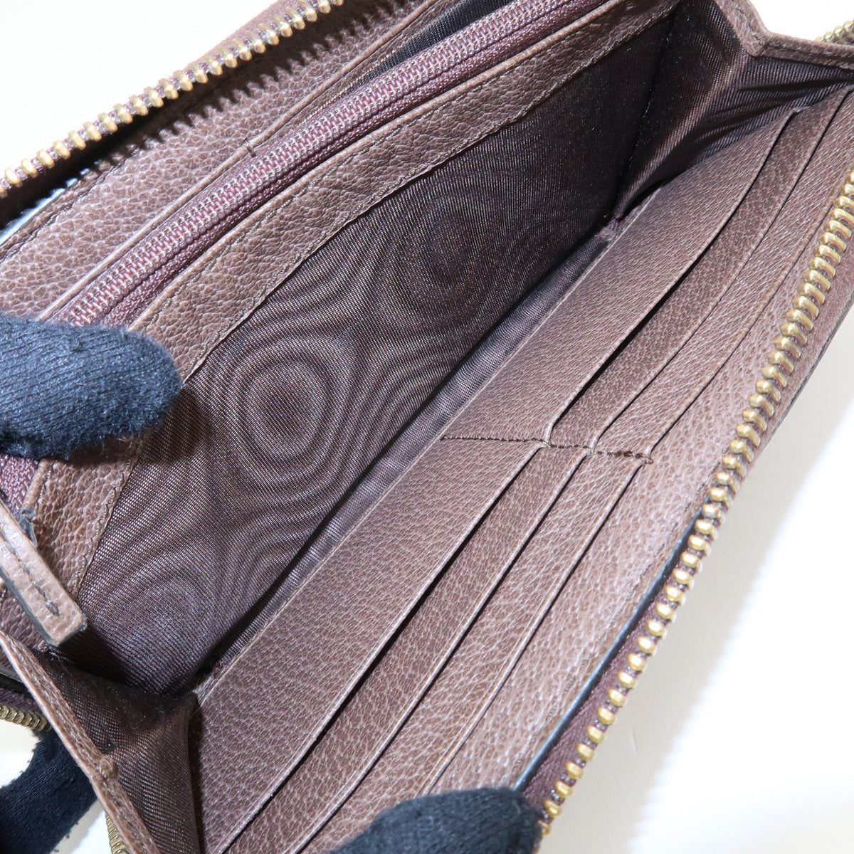GUCCI Ophidia Sherry GG Supreme Leather Round Zippy Wallet 523154