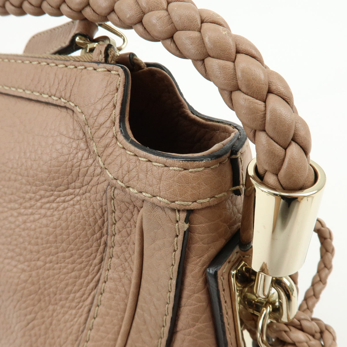 GUCCI Bamboo Leather Shoulder Bag Tassel Charm Pink Beige 269949