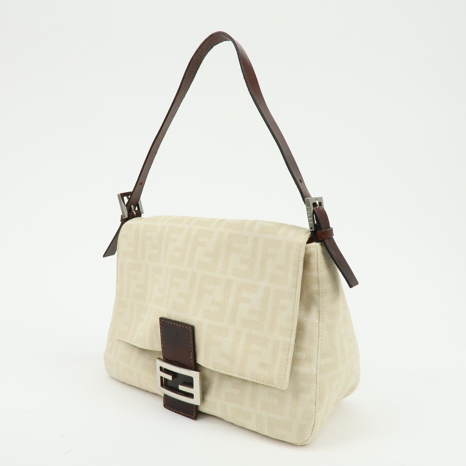 FENDI Mamma Baguette Zucca Jaquard Canvas Leather Shoulder Bag 26325