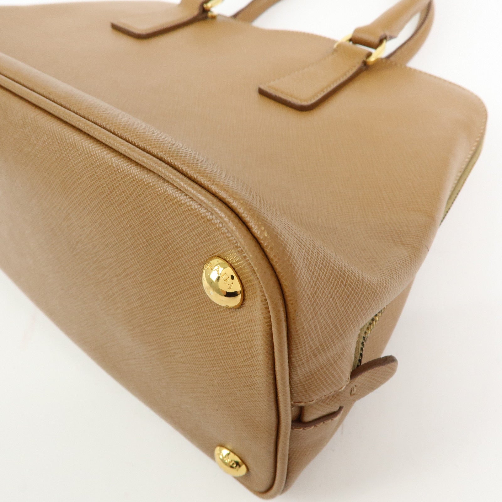 PRADA Triangle Logo Saffiano Leather Hand Bag Camel BL0837