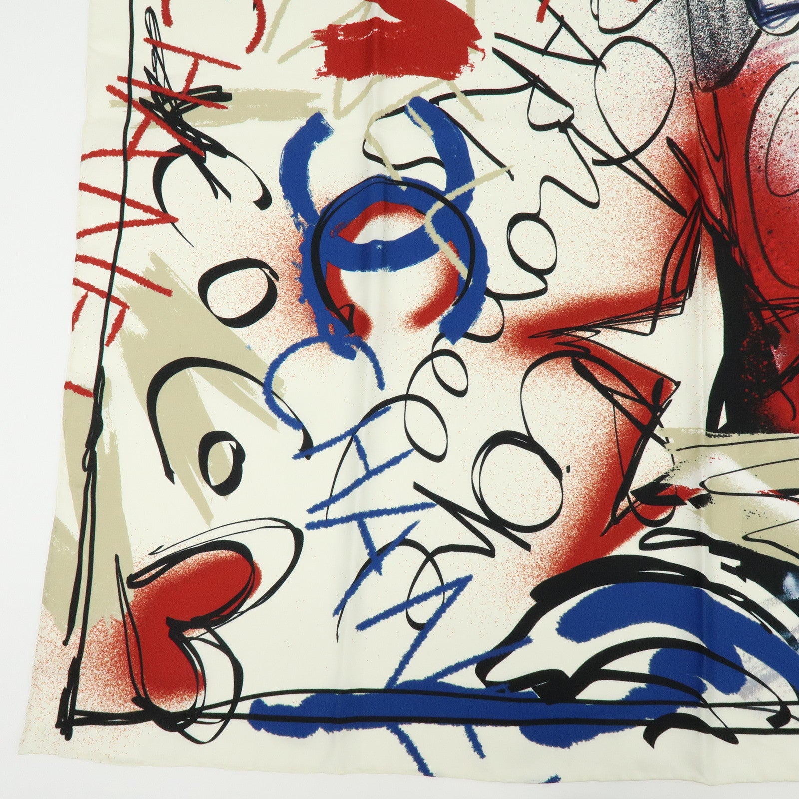 CHANEL Silk 100% Scarf Graffiti Painting LOVE  White Blue Red Black