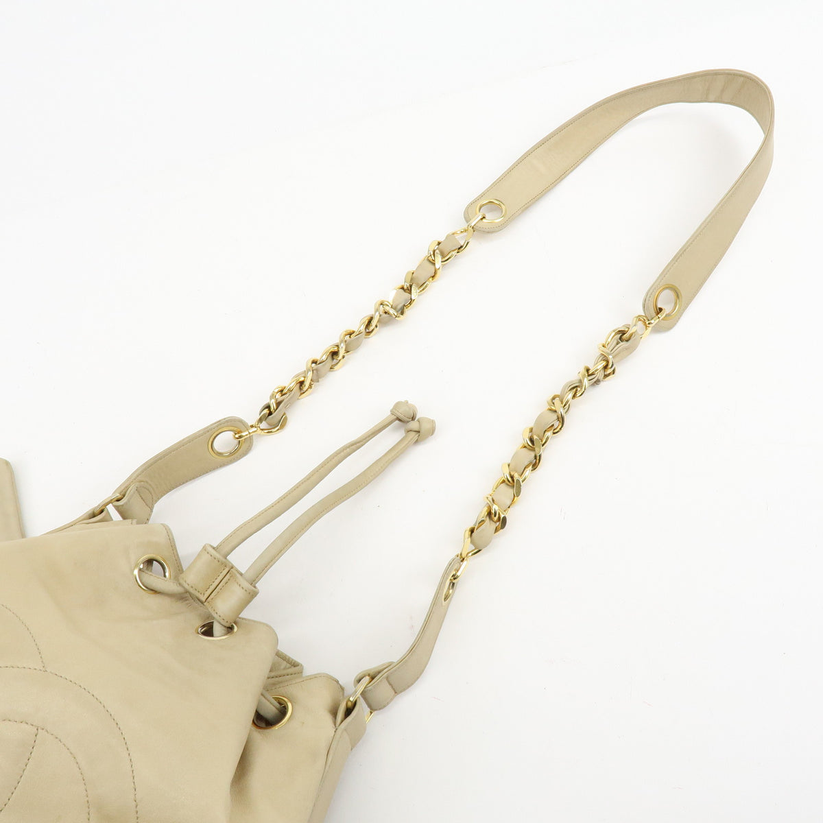 CHANEL Lamb Skin Bucket Chain Shoulder Bag Beige A01349