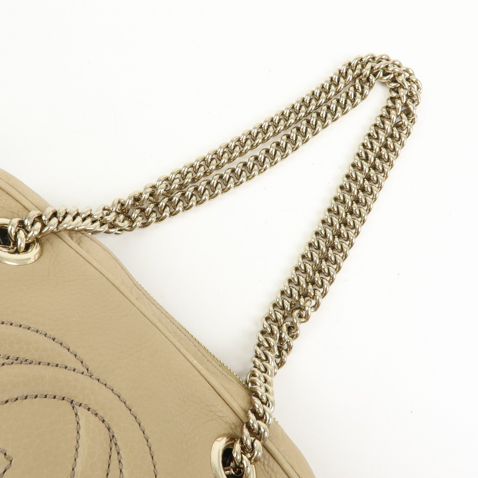 GUCCI SOHO Interlocking G Leather Shoulder Bag Beige 308983