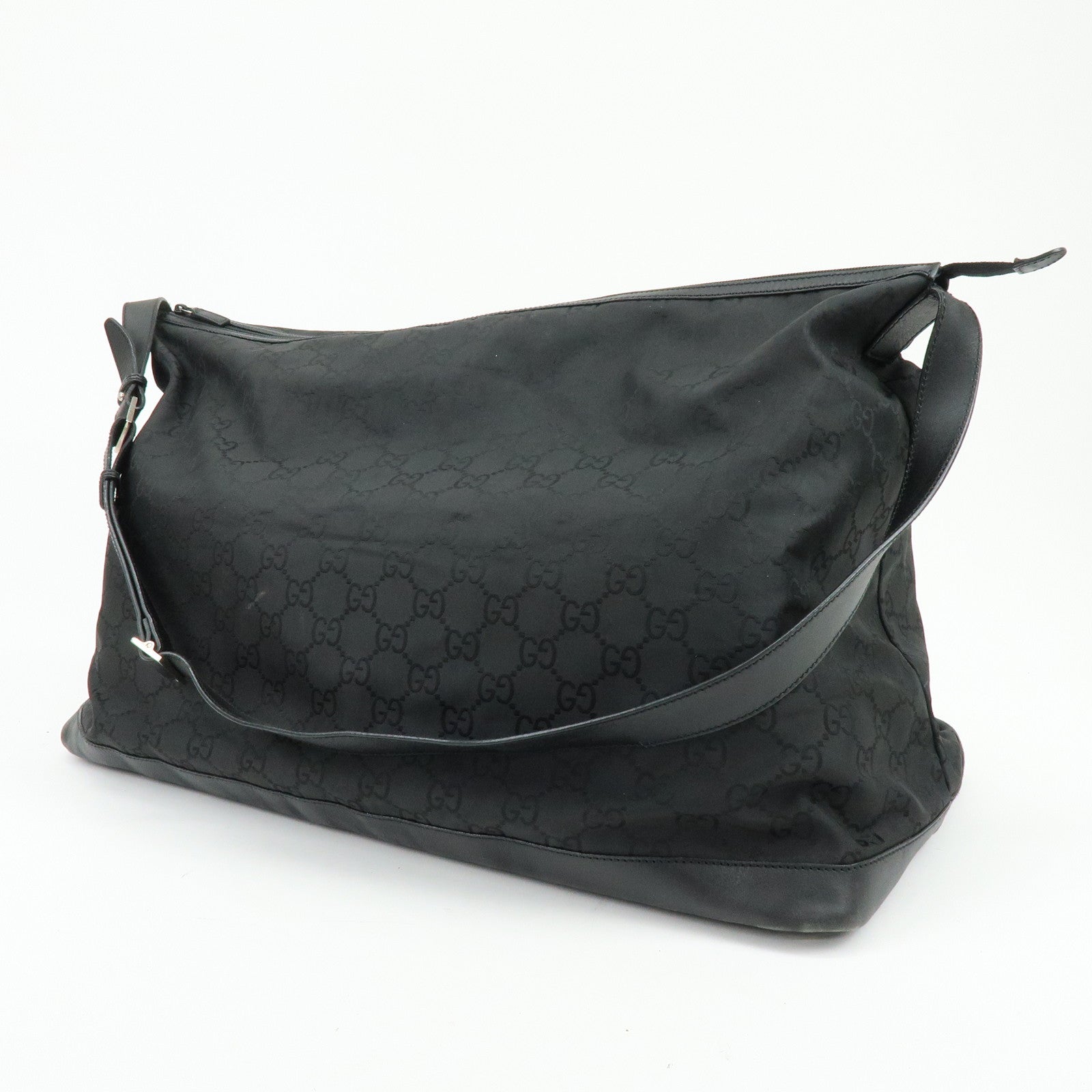 GUCCI GG Monogram Nylon Leather Boston Bag Travel Bag Black 105669