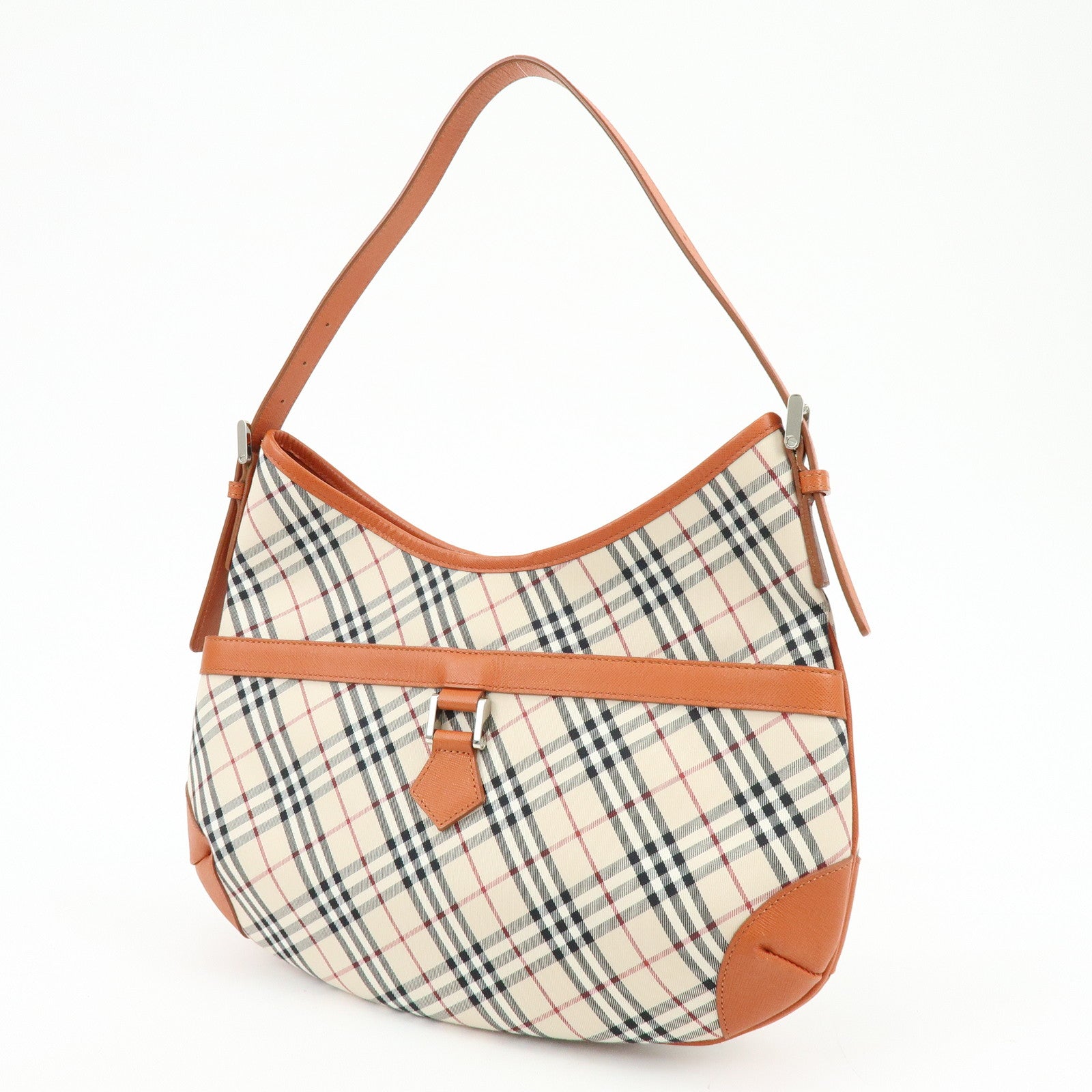 BURBERRY Nova Plaid Canvas Leather Shoulder Bag Beige