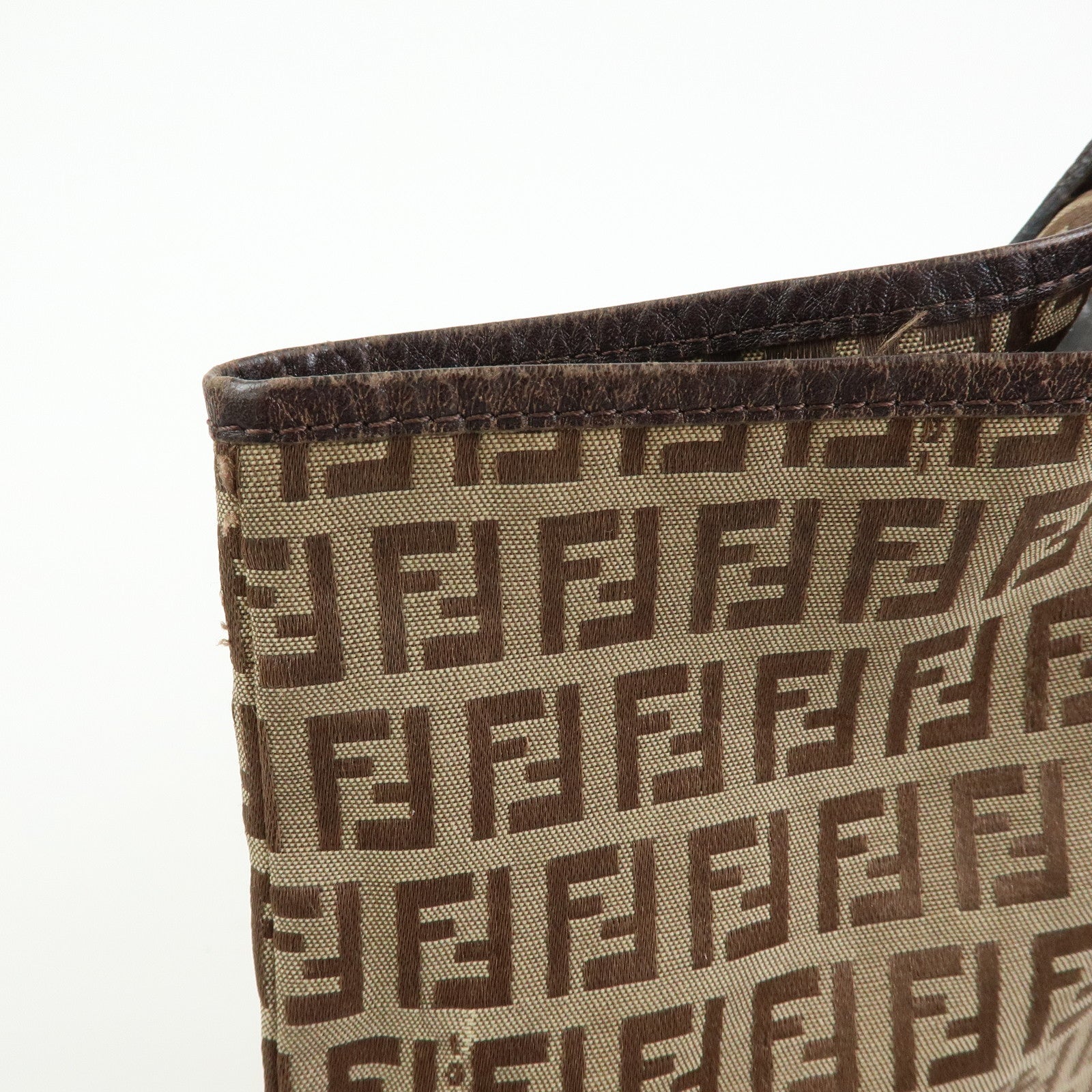 FENDI ZUcchino Canvas Leather Tote Bag Shoulder Bag Brown 8BH005