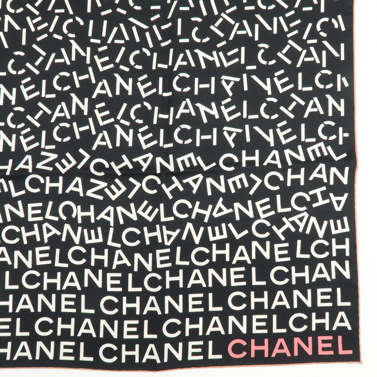 CHANEL COCO Mark Silk 100% Scarf CHANEL Lettering Gradation Black Pink