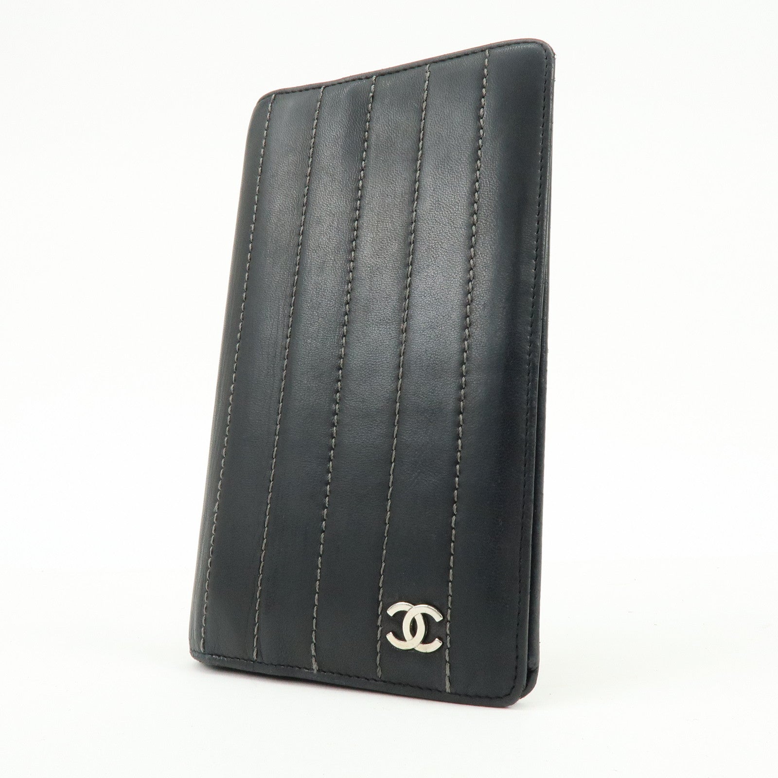 CHANEL COCO Mark Leather Bi-fold Flap Long Wallet Black