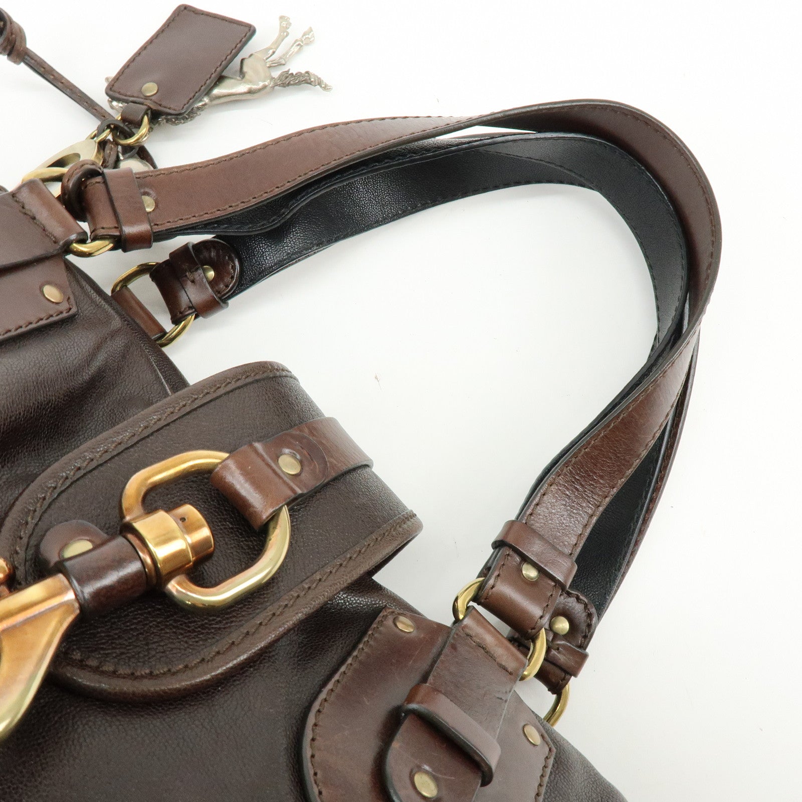 Chloe Kerala Leather Hand Bag Satchel Bag Brown Gold