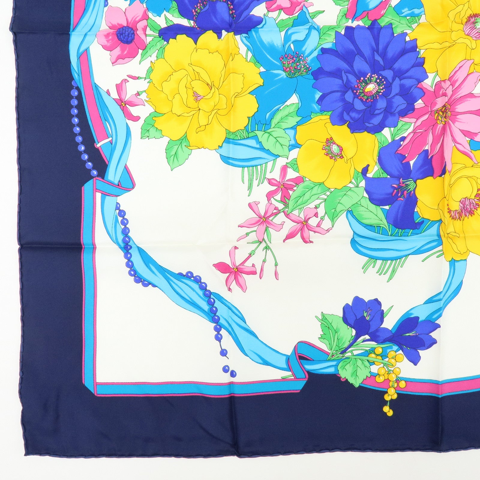 Christian Dior Set of 2 Silk 100% Scarf Flower Butterfly Red Navy