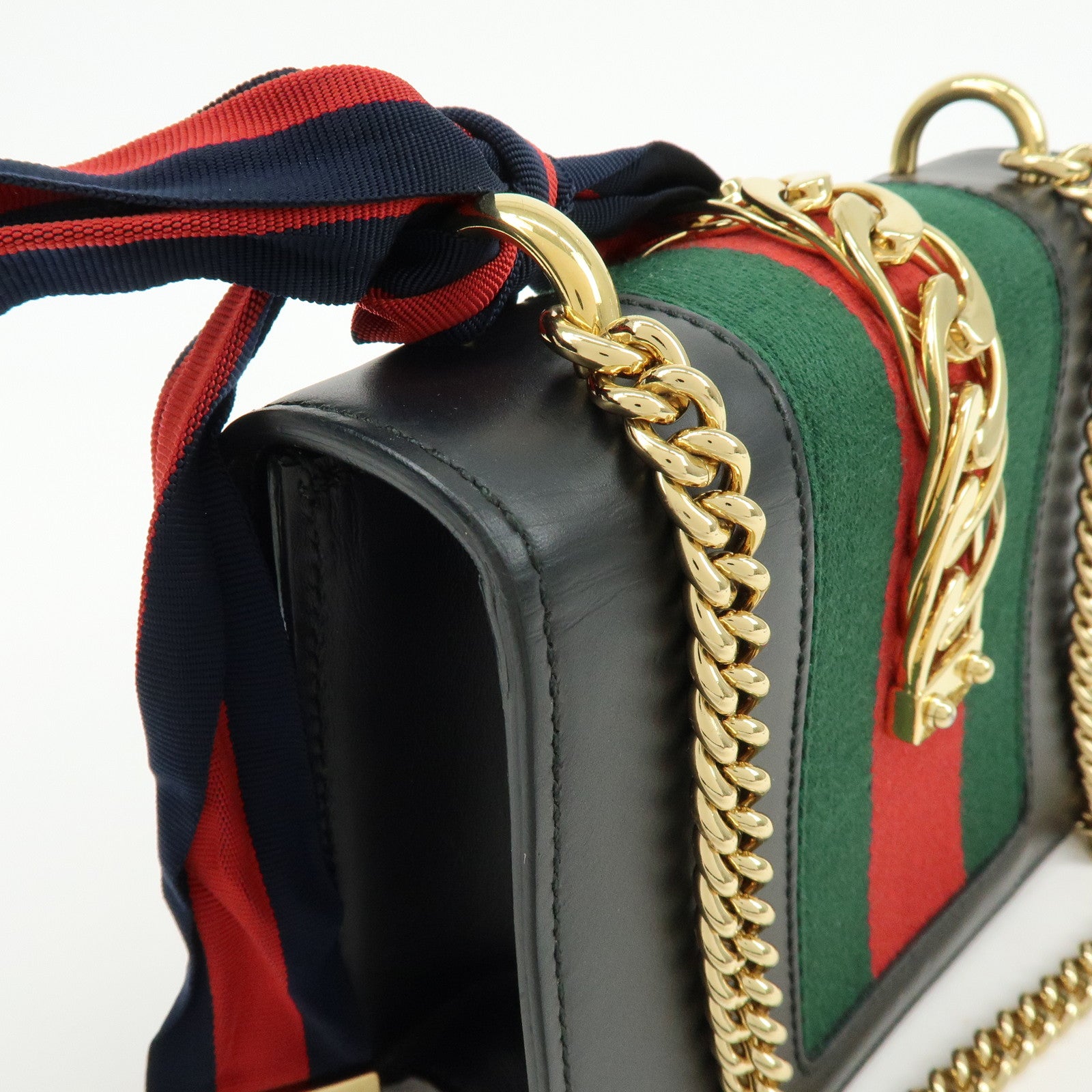 GUCCI Sylvie Sherry Calf Leather Chain Shoulder Bag Black 431666