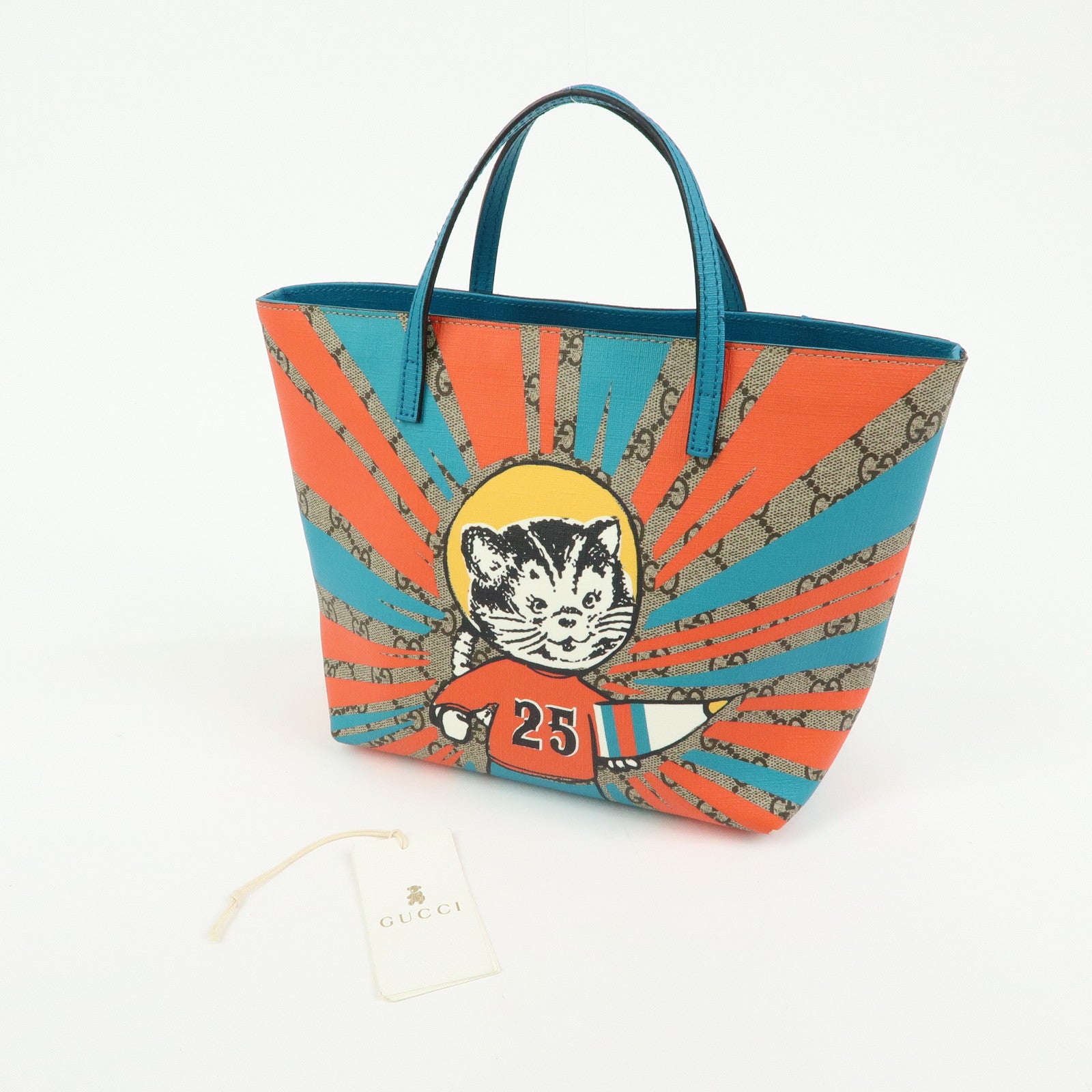 GUCCI Children's GG Supreme Tote Bag Hand Bag Space Cat Beige