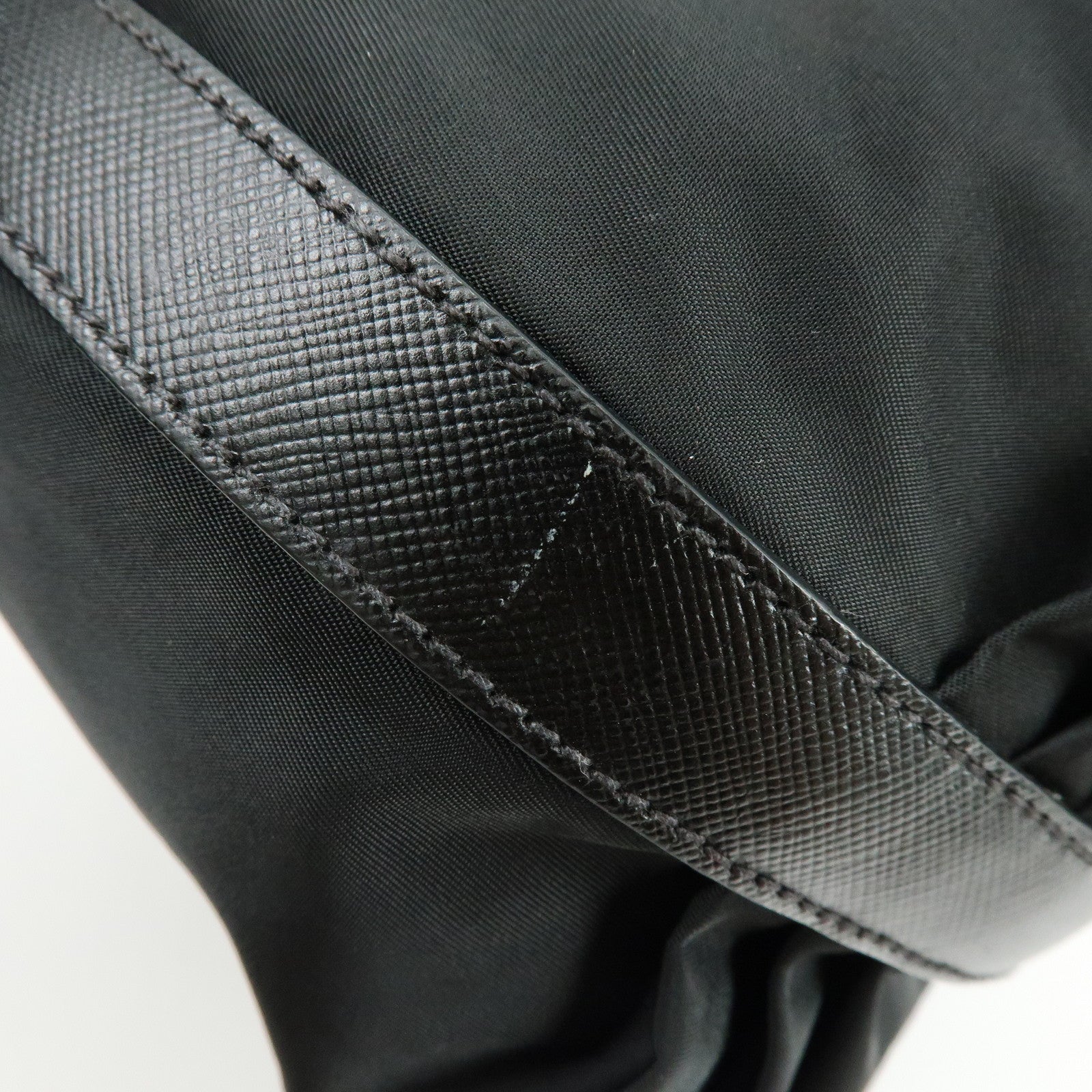 PRADA Triangle Logo Nylon Saffiano Leather Shoulder Bag Black BR3291