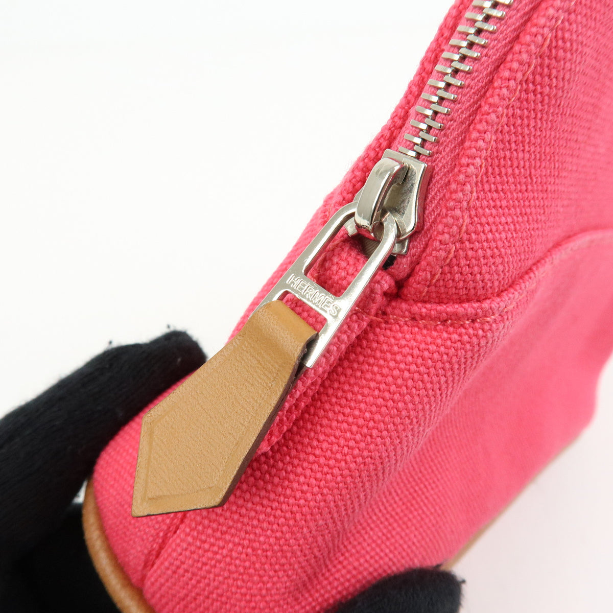 HERMES Bolide Mini Mini 16 Canvas Leather Pouch Pink Brown