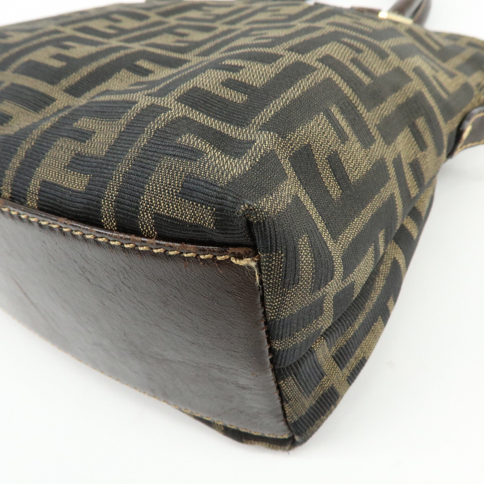 FENDI Zucca Canvas Leather 2Way Bag Hand Bag Shoulder Bag Brown Black