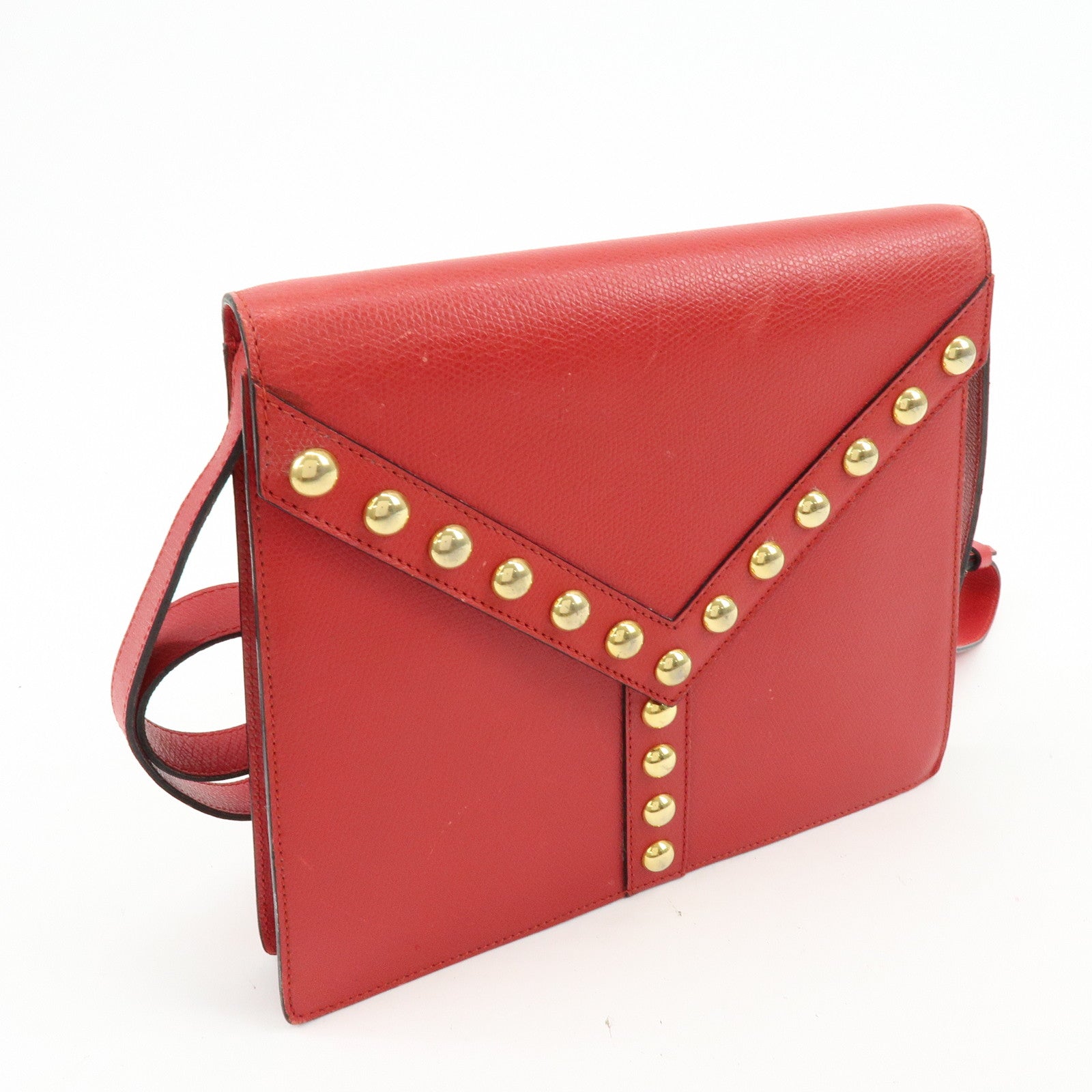 SAINT LAURENT PARIS Y-Line Leather Studs Shoulder Bag Crossbody Bag Red