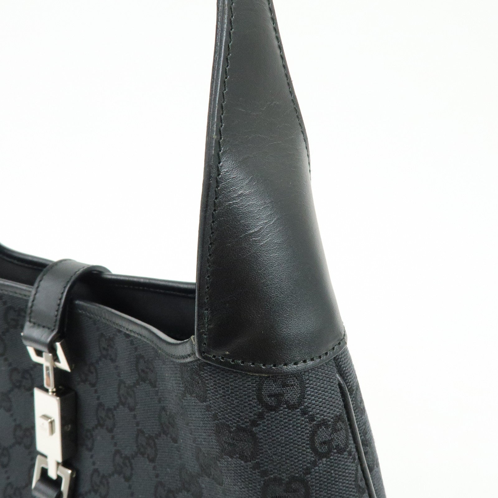GUCCI Jackie GG Canvas Leather Shoulder Bag Hand Bag Black 001 3306