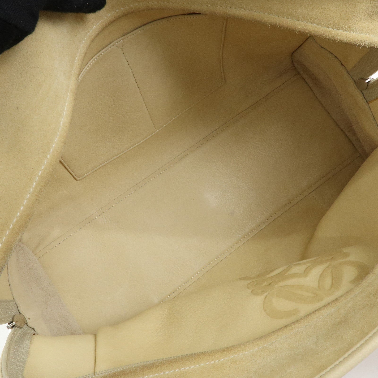 LOEWE Amazona 36 Suede Leather Boston Bag Hand Bag Beige Ivory