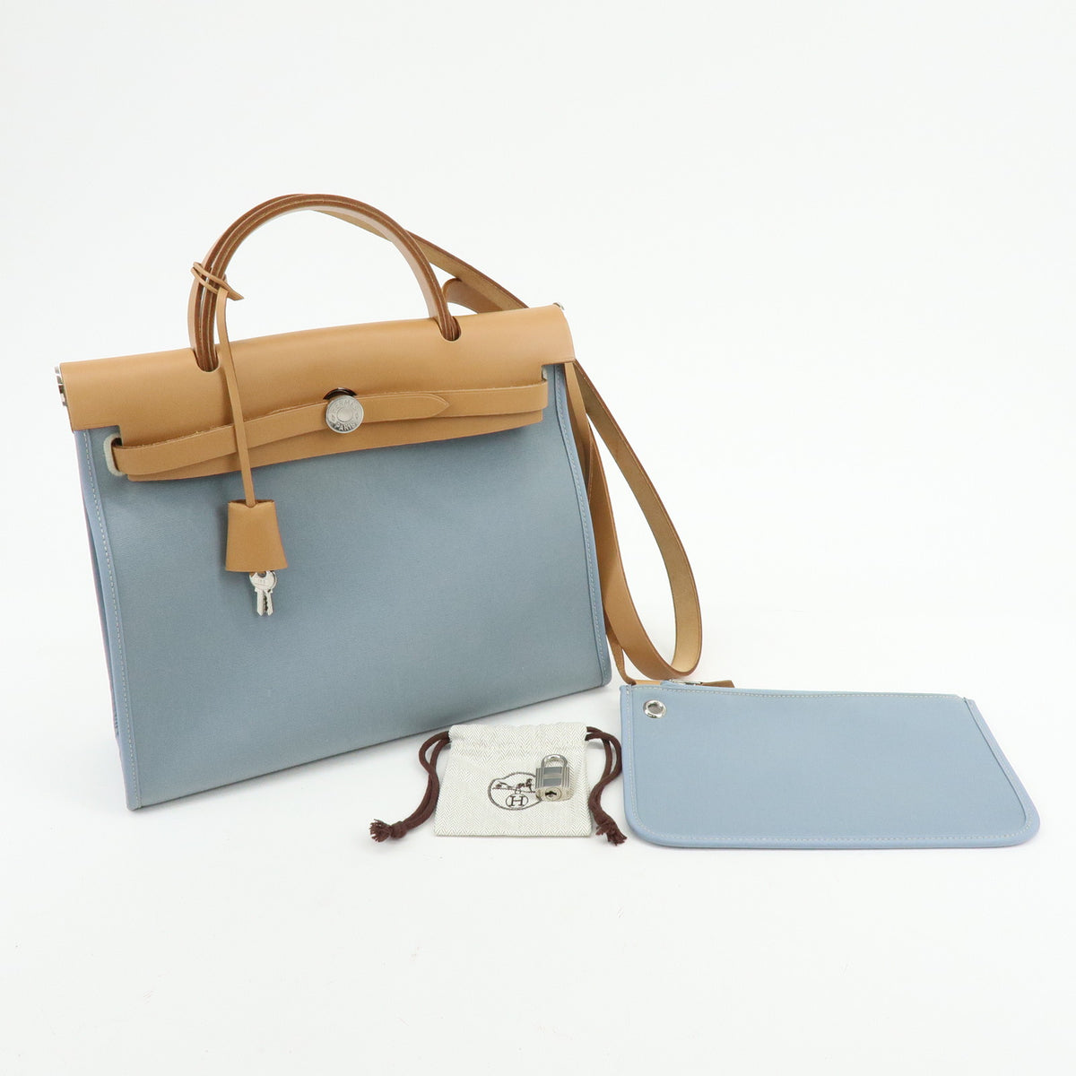 HERMES Herline Herbag Zip PM Toile Officier Vache Hunter 2Way Bag Blue