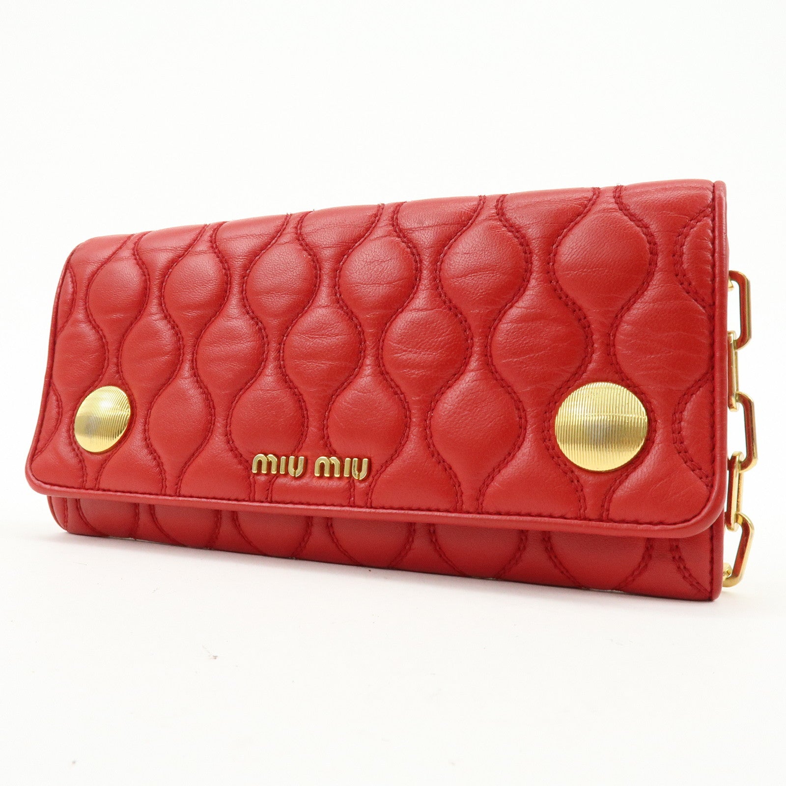 MIU MIU Nappa Leather Chain Long Wallet Shoulder Bag Red