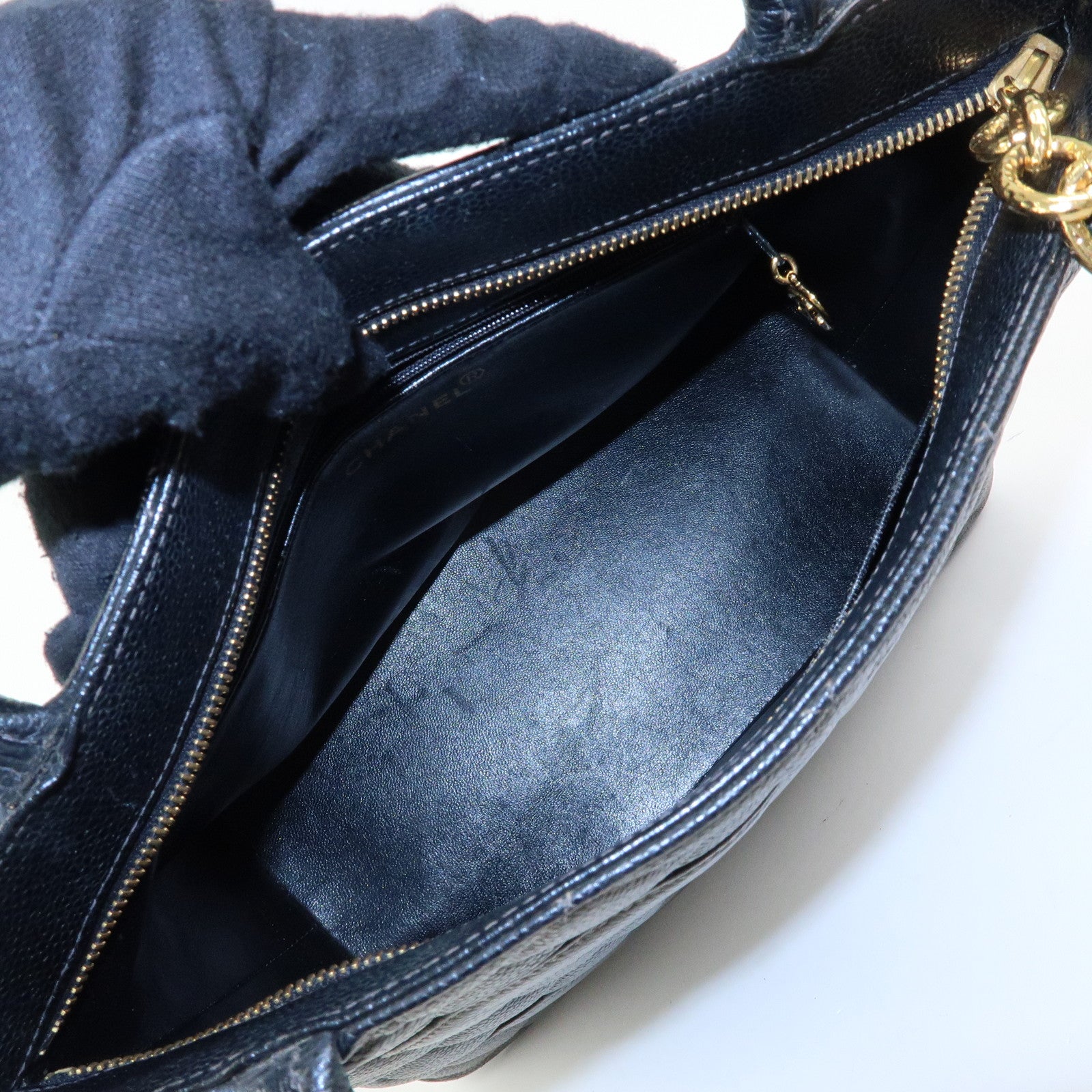 CHANEL Matelasse COCO Mark CaviarSkin Medallion Tote Bag Black A01804